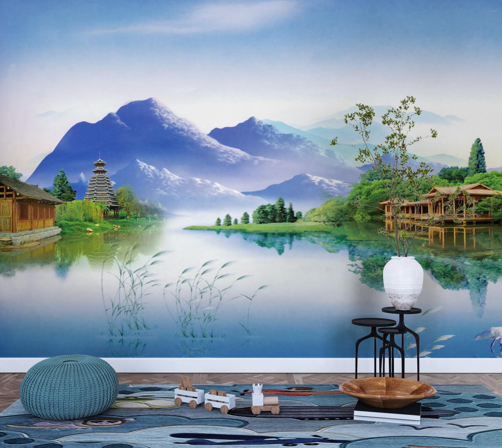 Fototapet lac de munte în peisajul de vară