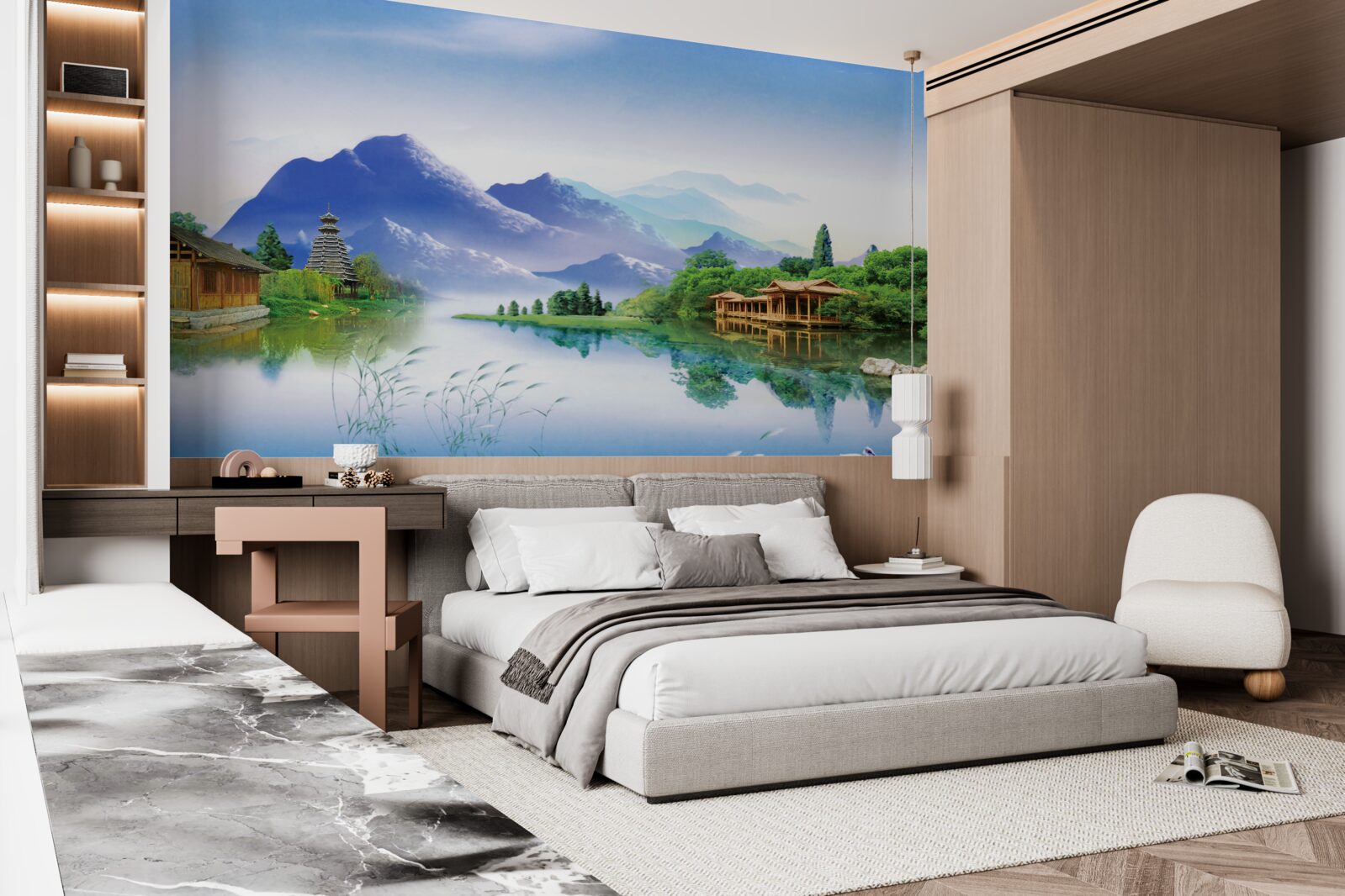 Fototapet lac de munte în peisajul de vară