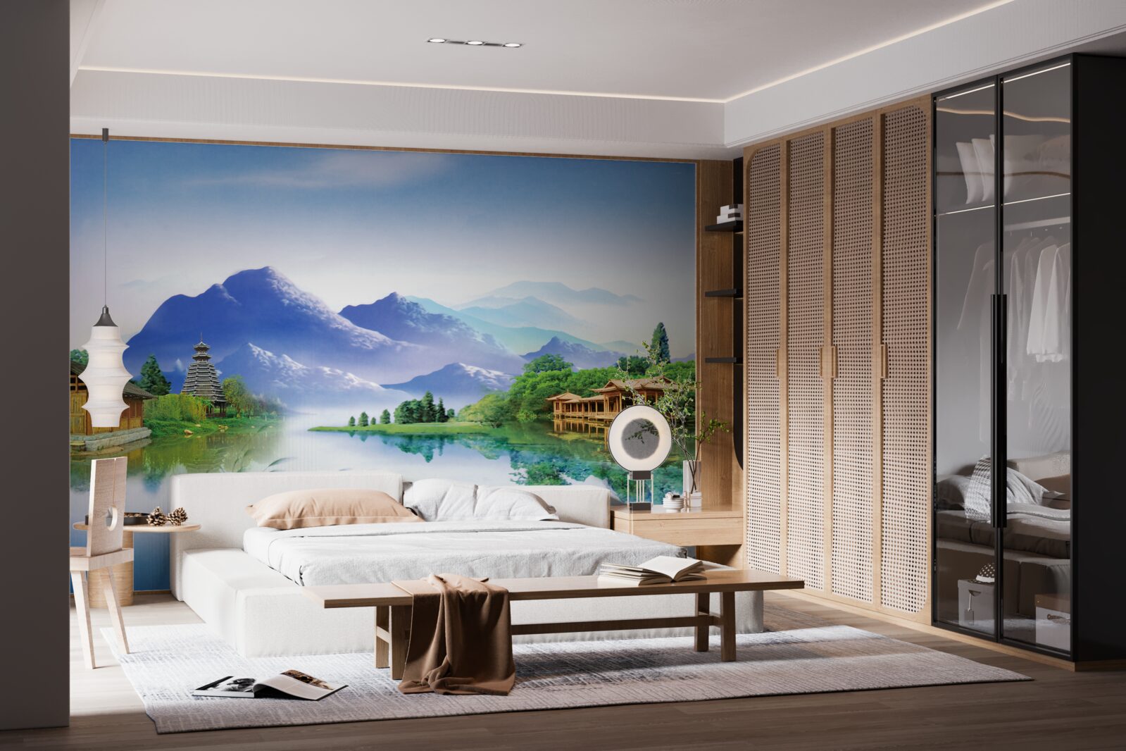 Fototapet lac de munte în peisajul de vară