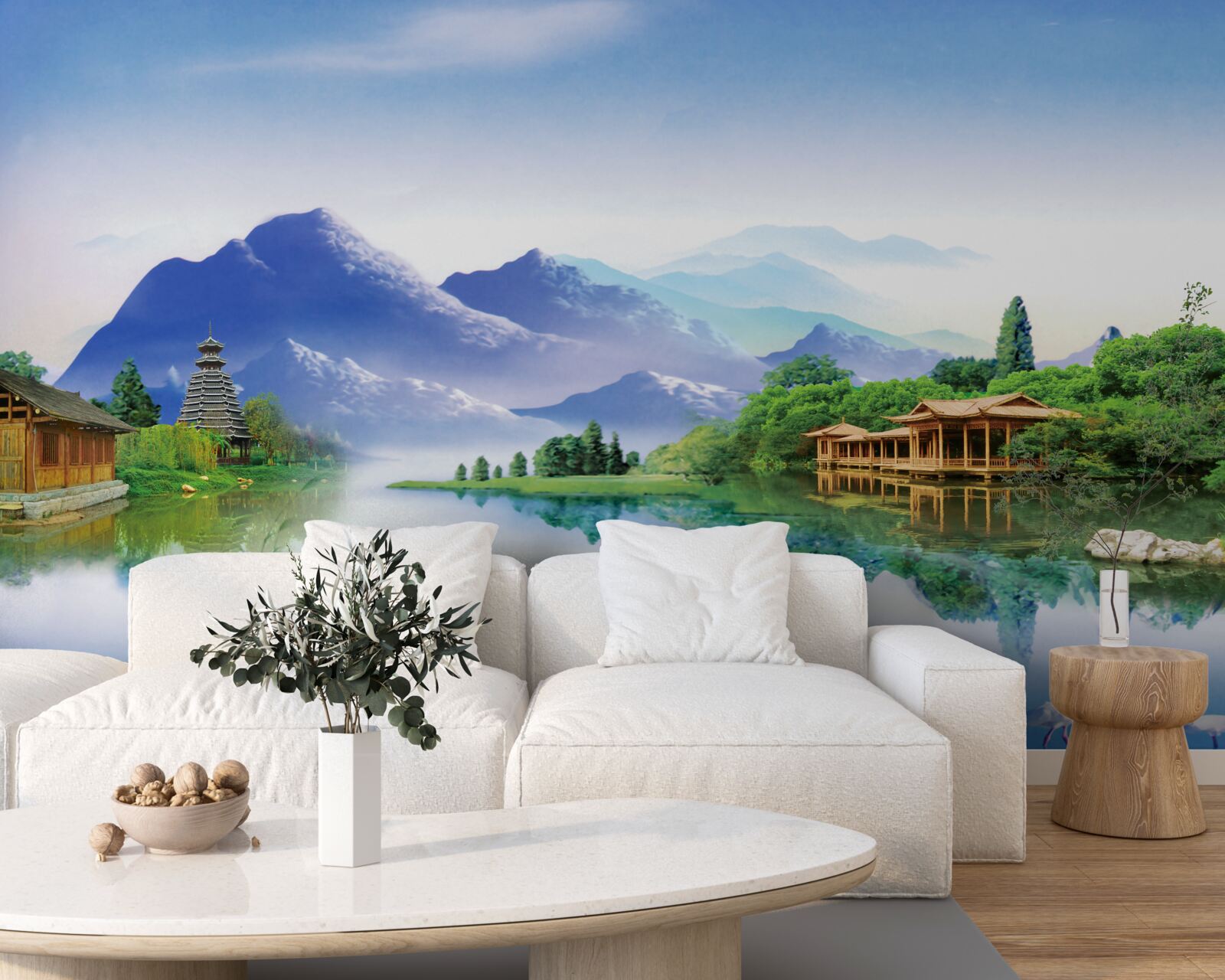 Fototapet lac de munte în peisajul de vară