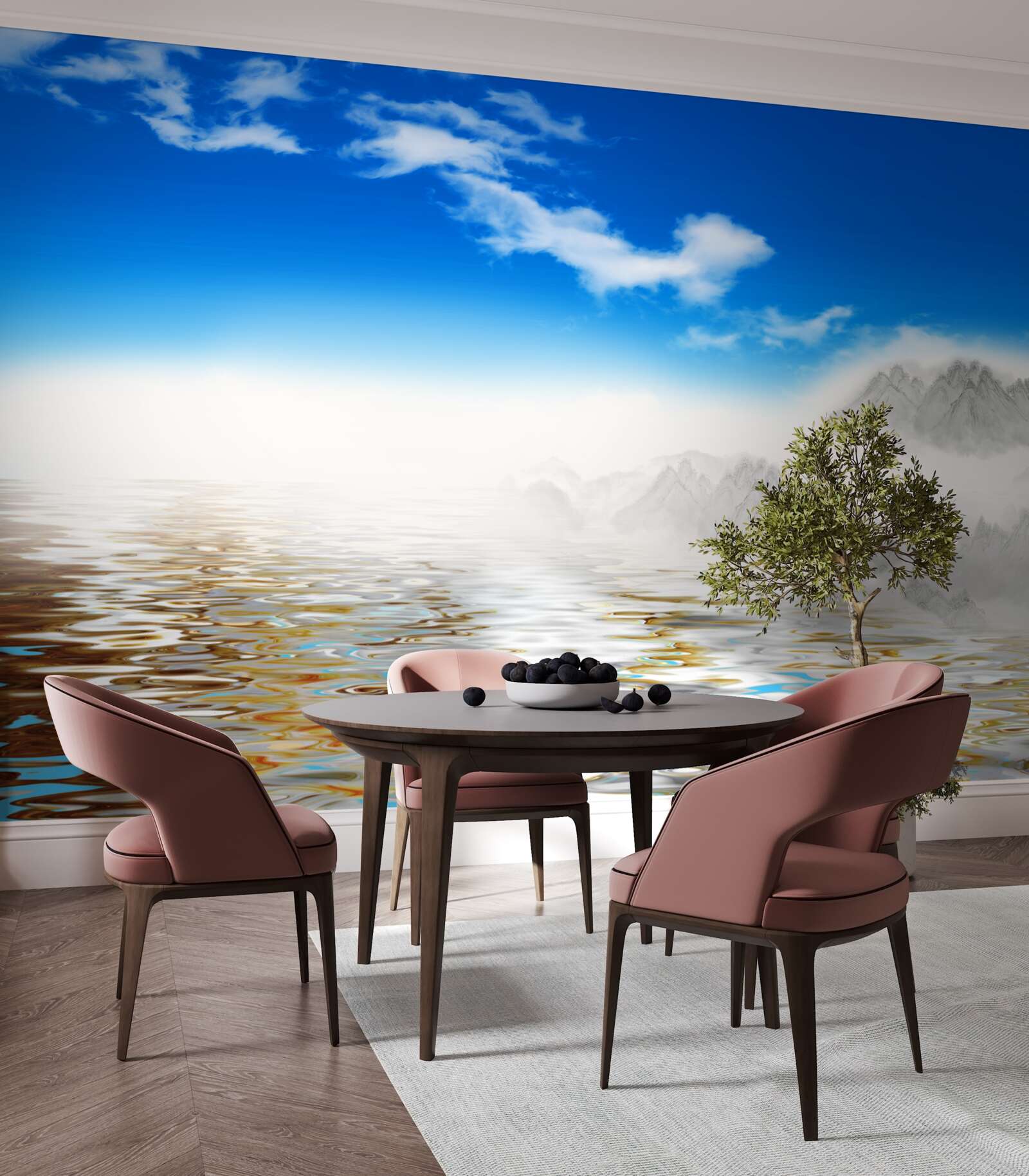 Fototapet apă liniștită sub munți