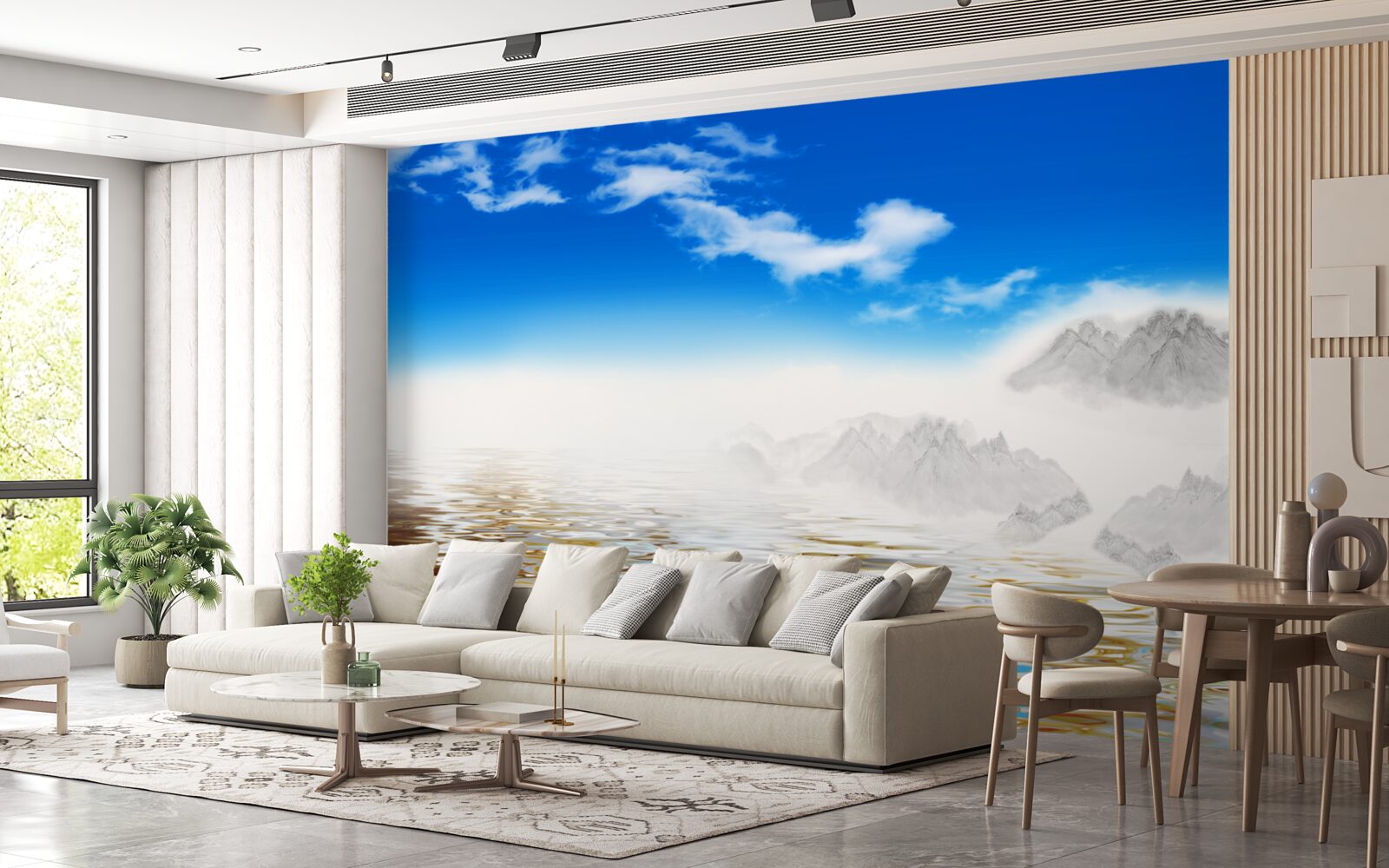 Fototapet apă liniștită sub munți