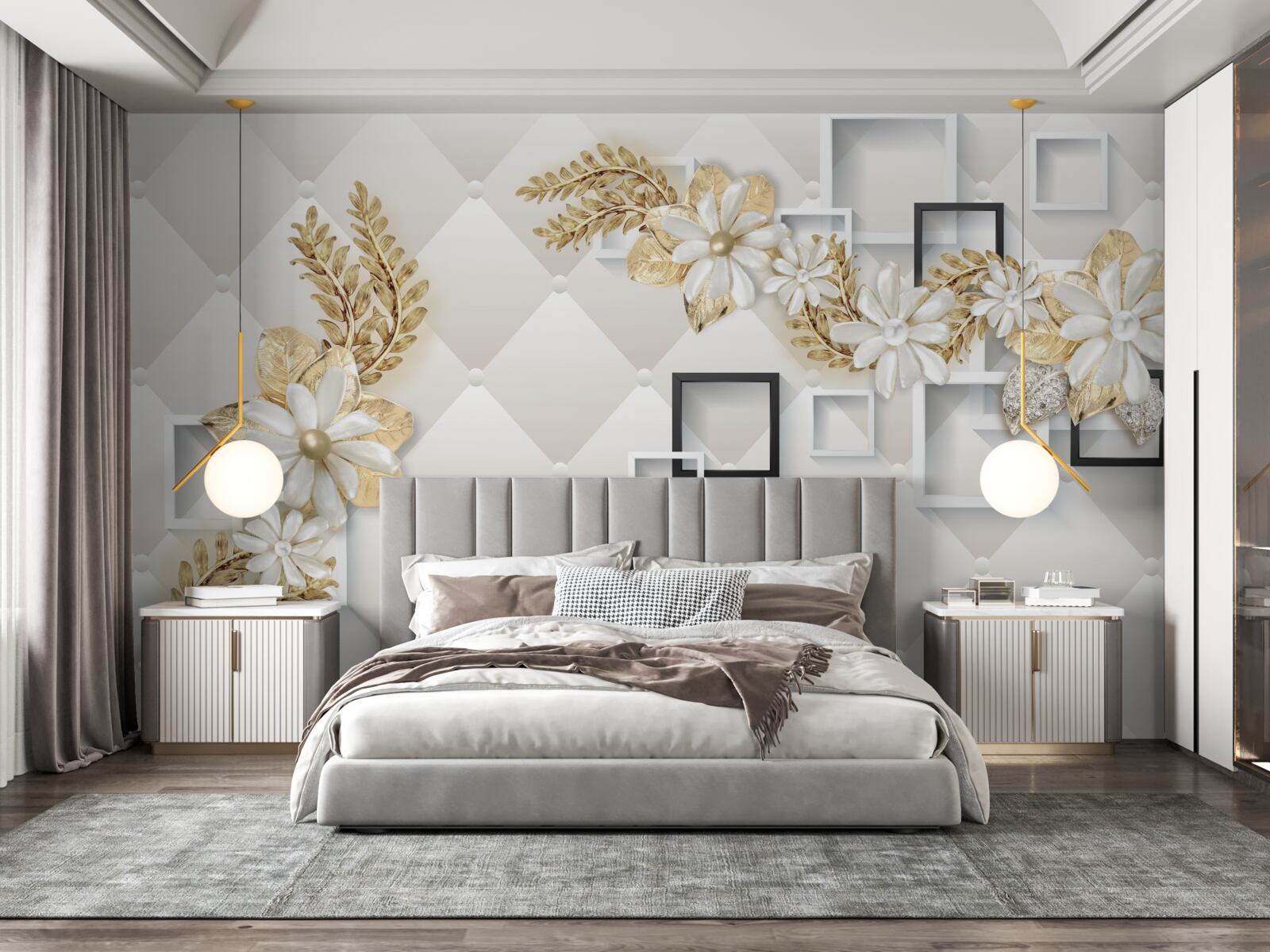 Fototapet aranjamente florale pătrate