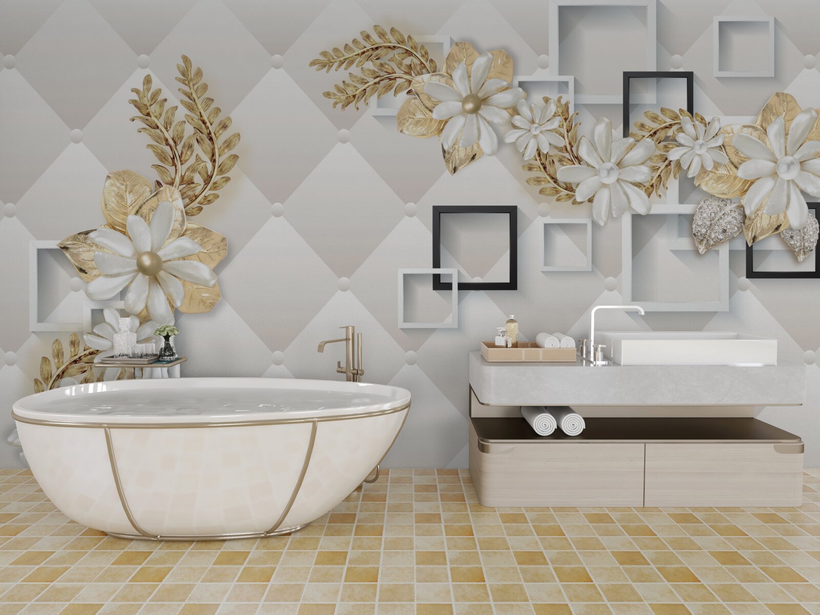 Fototapet aranjamente florale pătrate