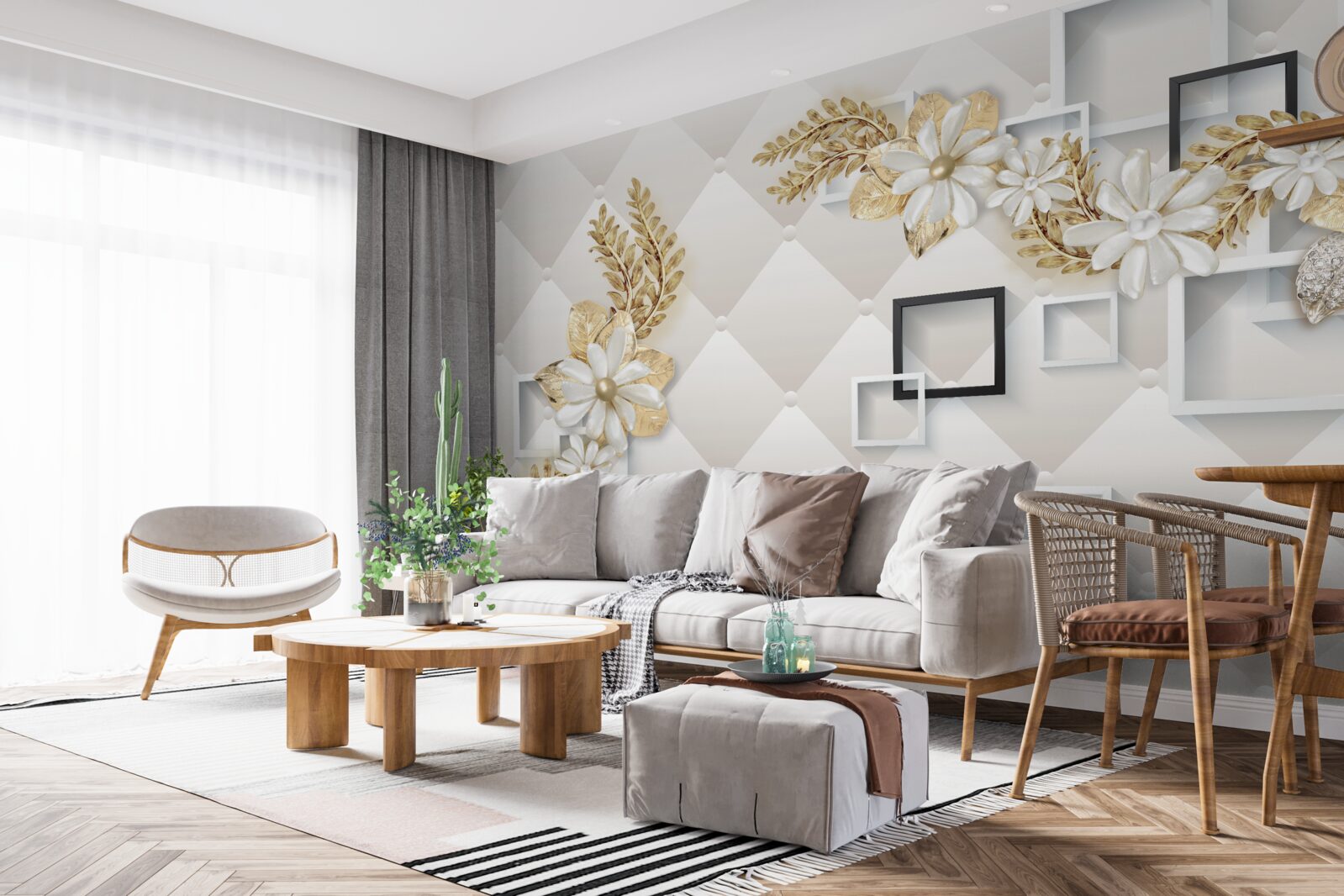 Fototapet aranjamente florale pătrate