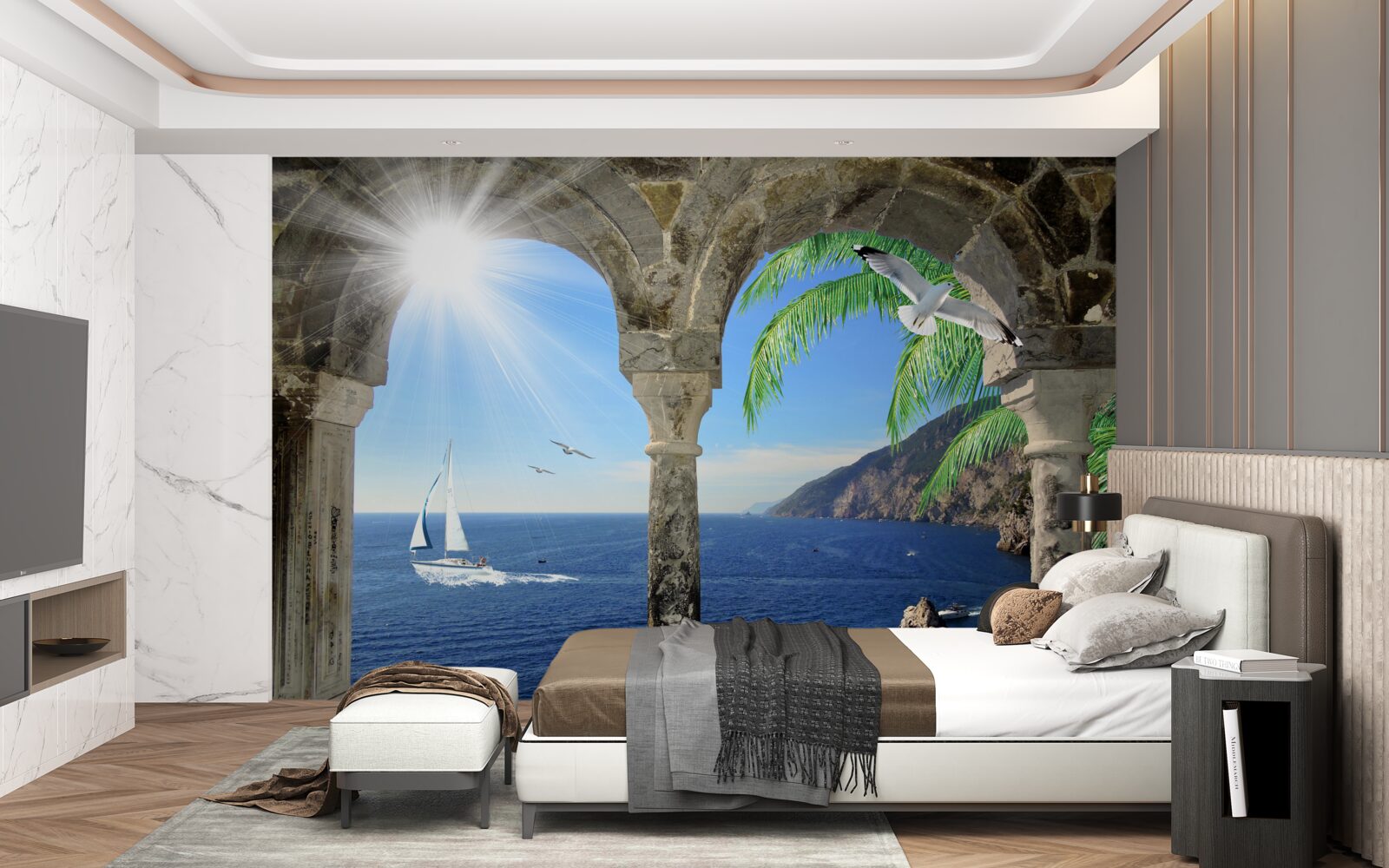 Fototapet arc antic cu vedere la mare