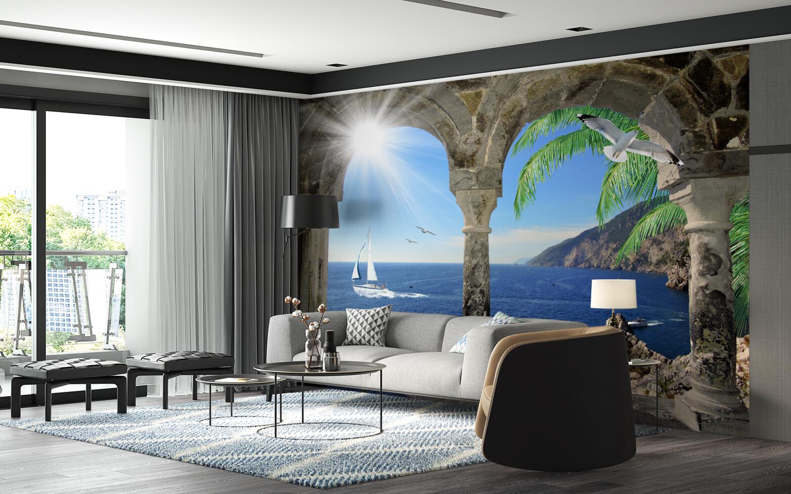 Fototapet arc antic cu vedere la mare