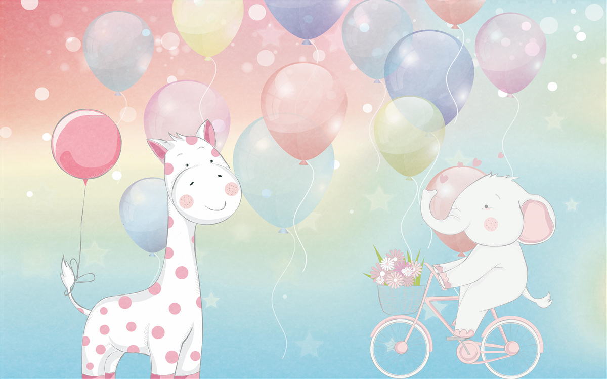 Fototapet elefantul se apropie de girafă