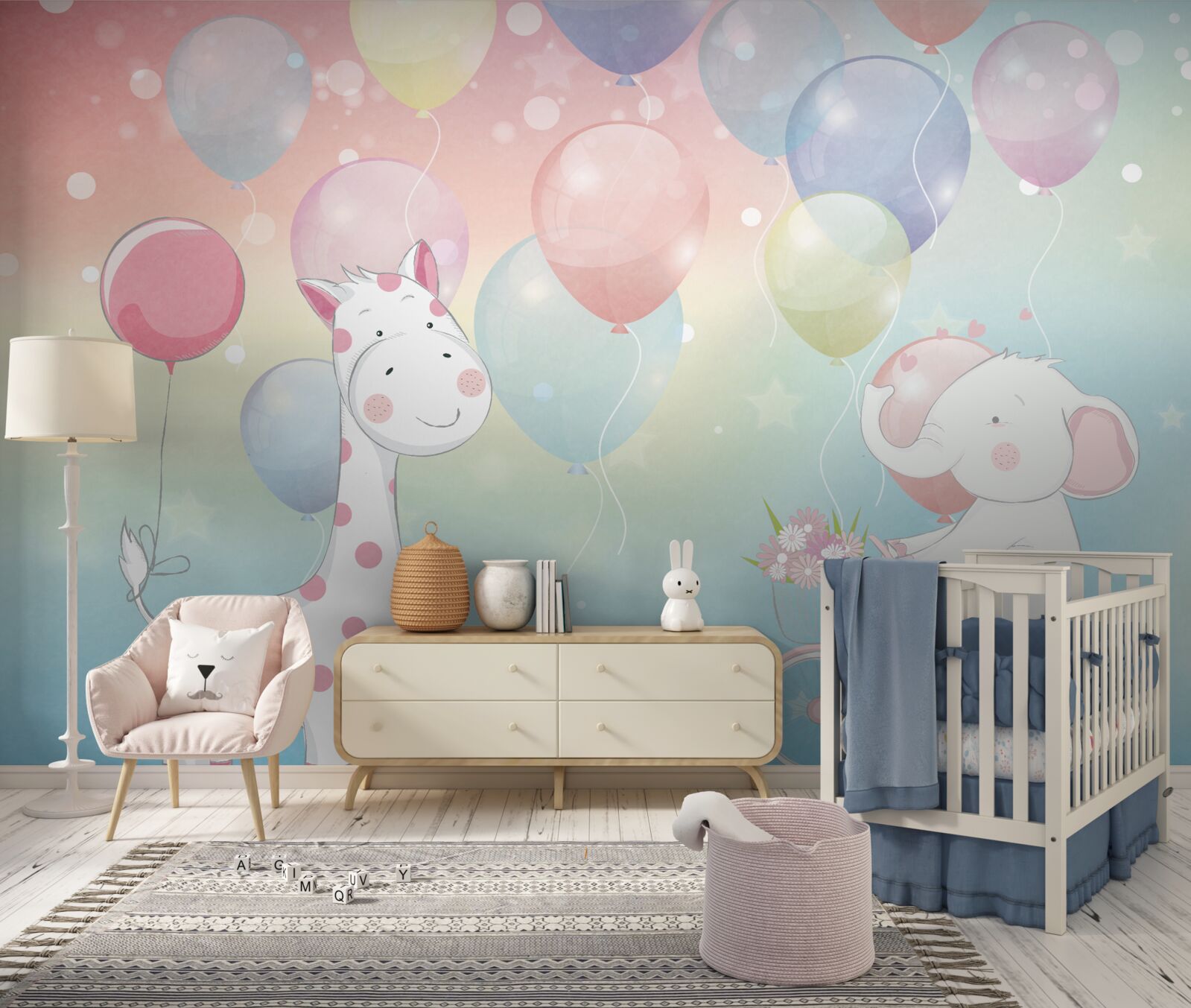 Fototapet elefantul se apropie de girafă