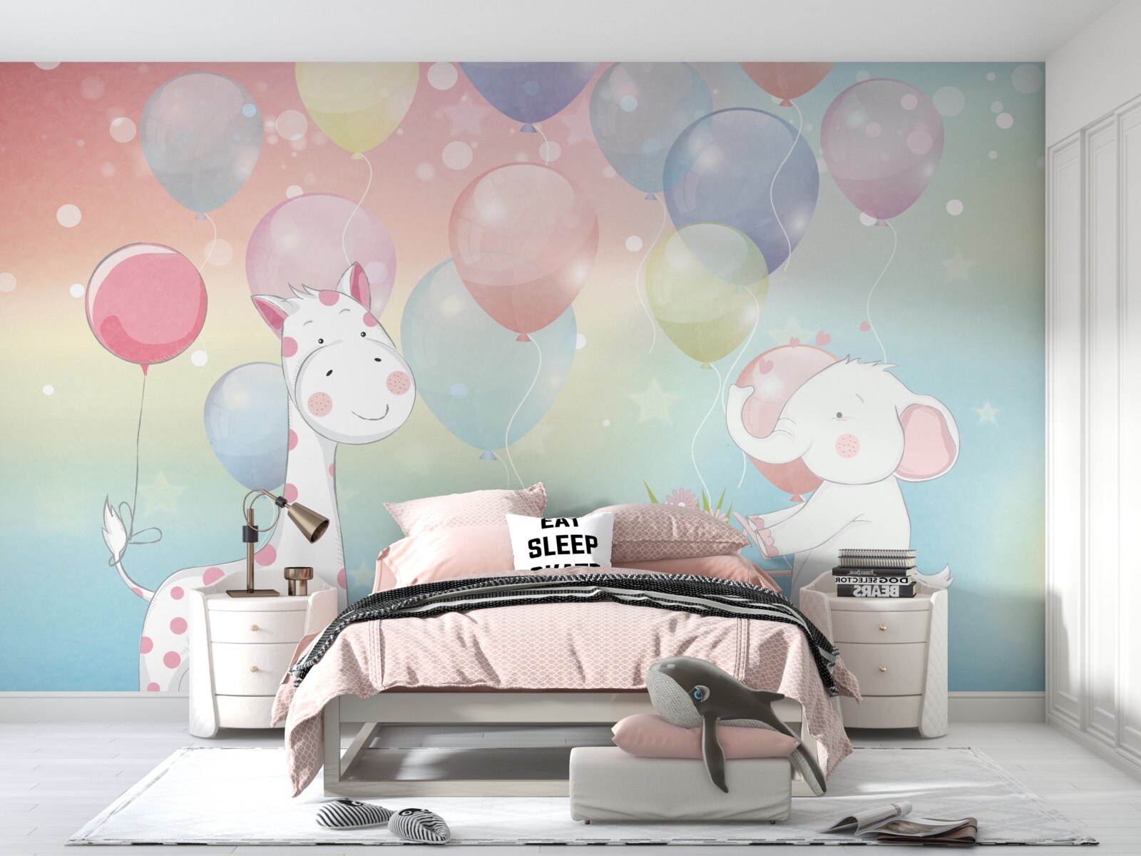 Fototapet elefantul se apropie de girafă