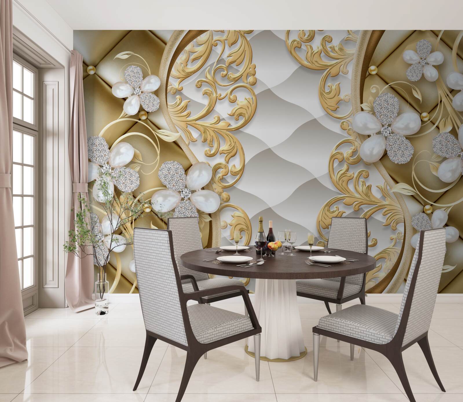 Fototapet bijuterii și metal cu motive florale