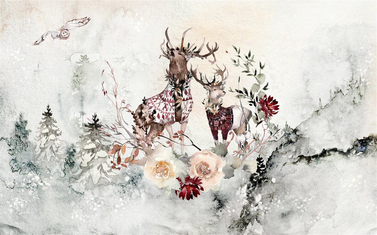 Fototapet există căprioare frumoase în pădurea cețoasă