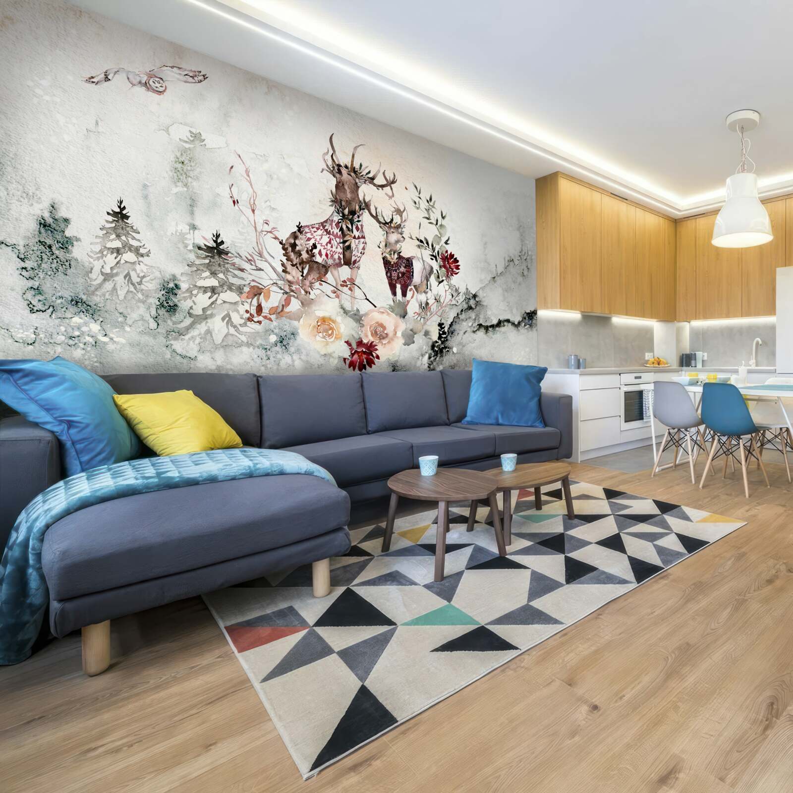 Fototapet există căprioare frumoase în pădurea cețoasă