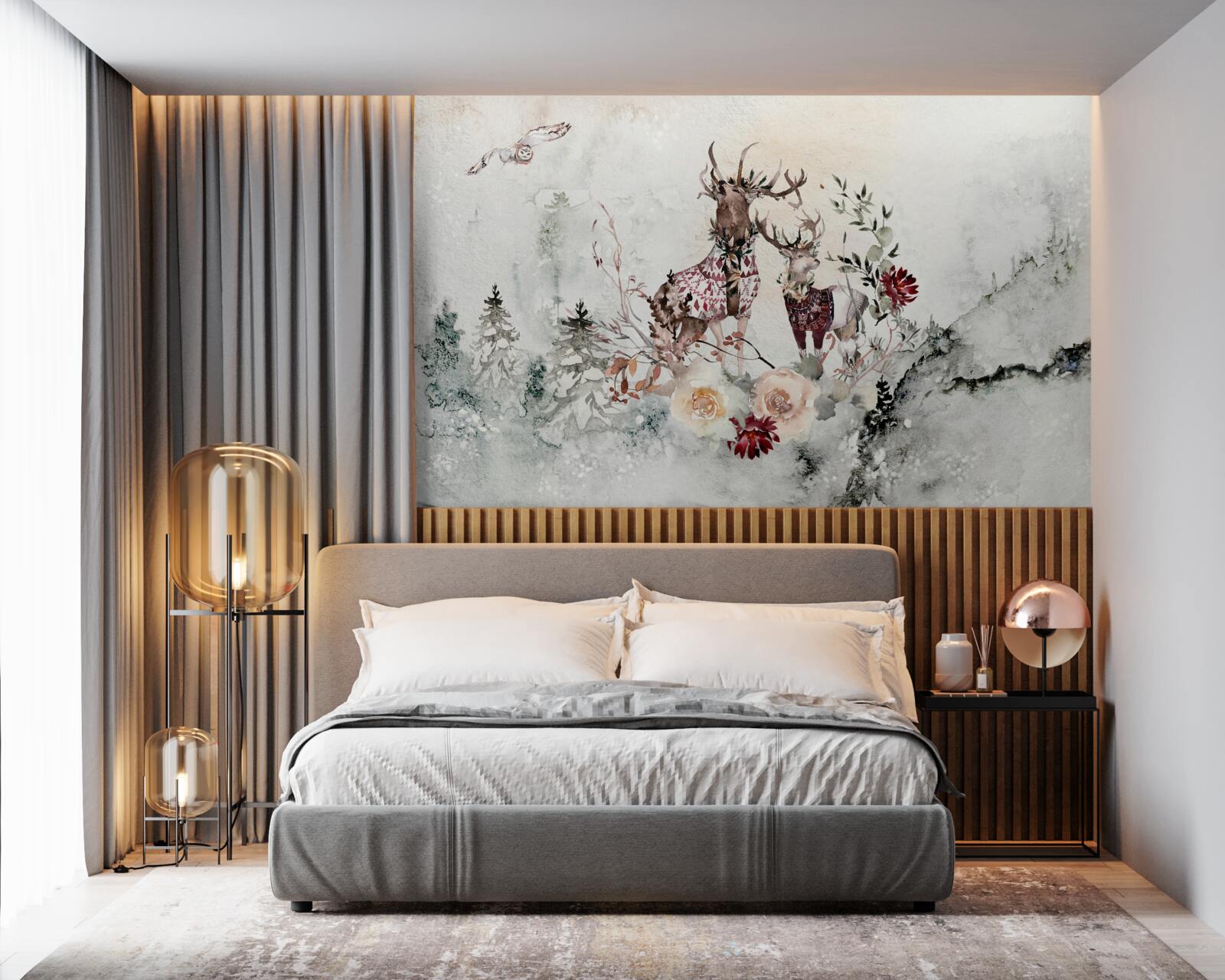 Fototapet există căprioare frumoase în pădurea cețoasă