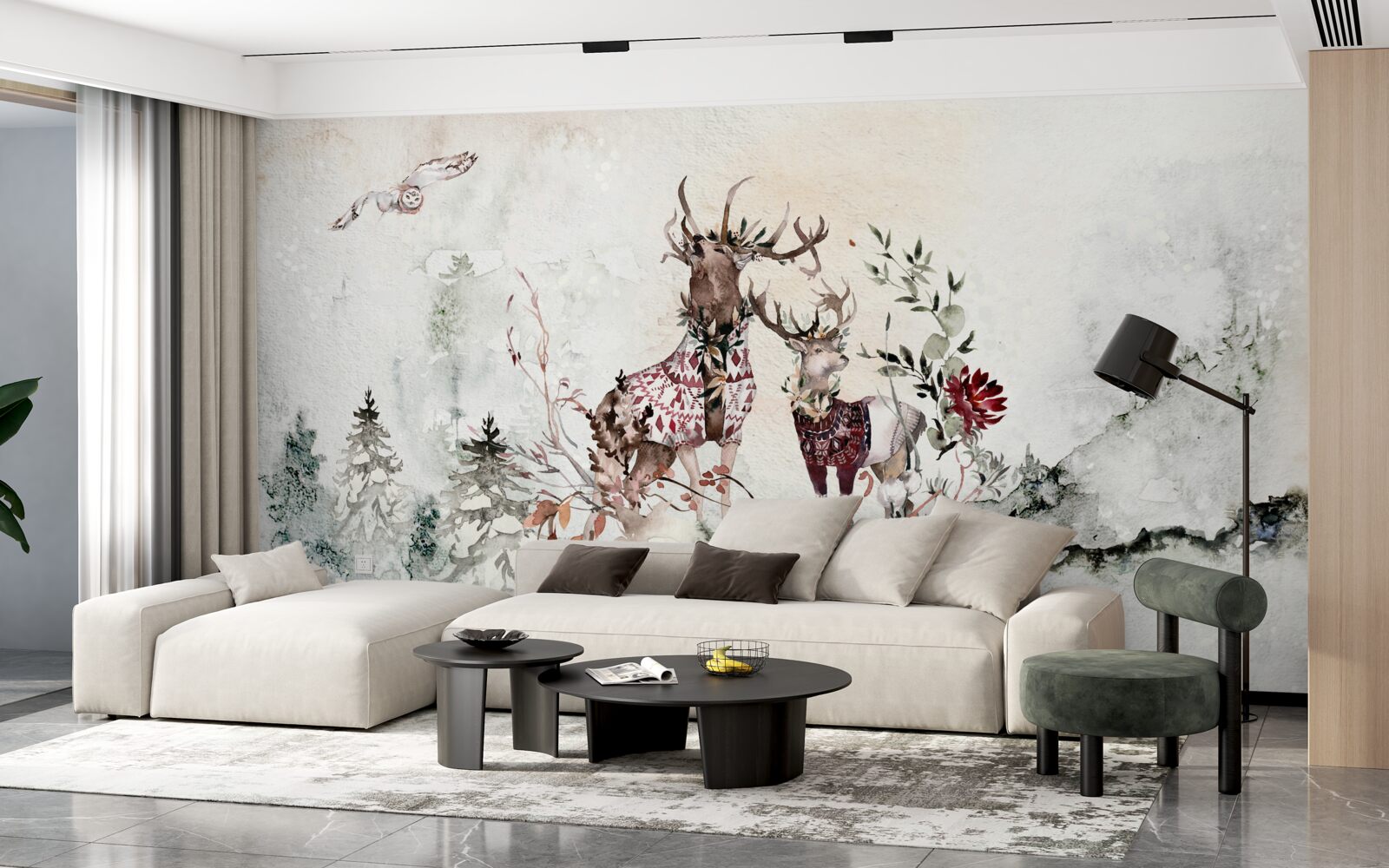 Fototapet există căprioare frumoase în pădurea cețoasă