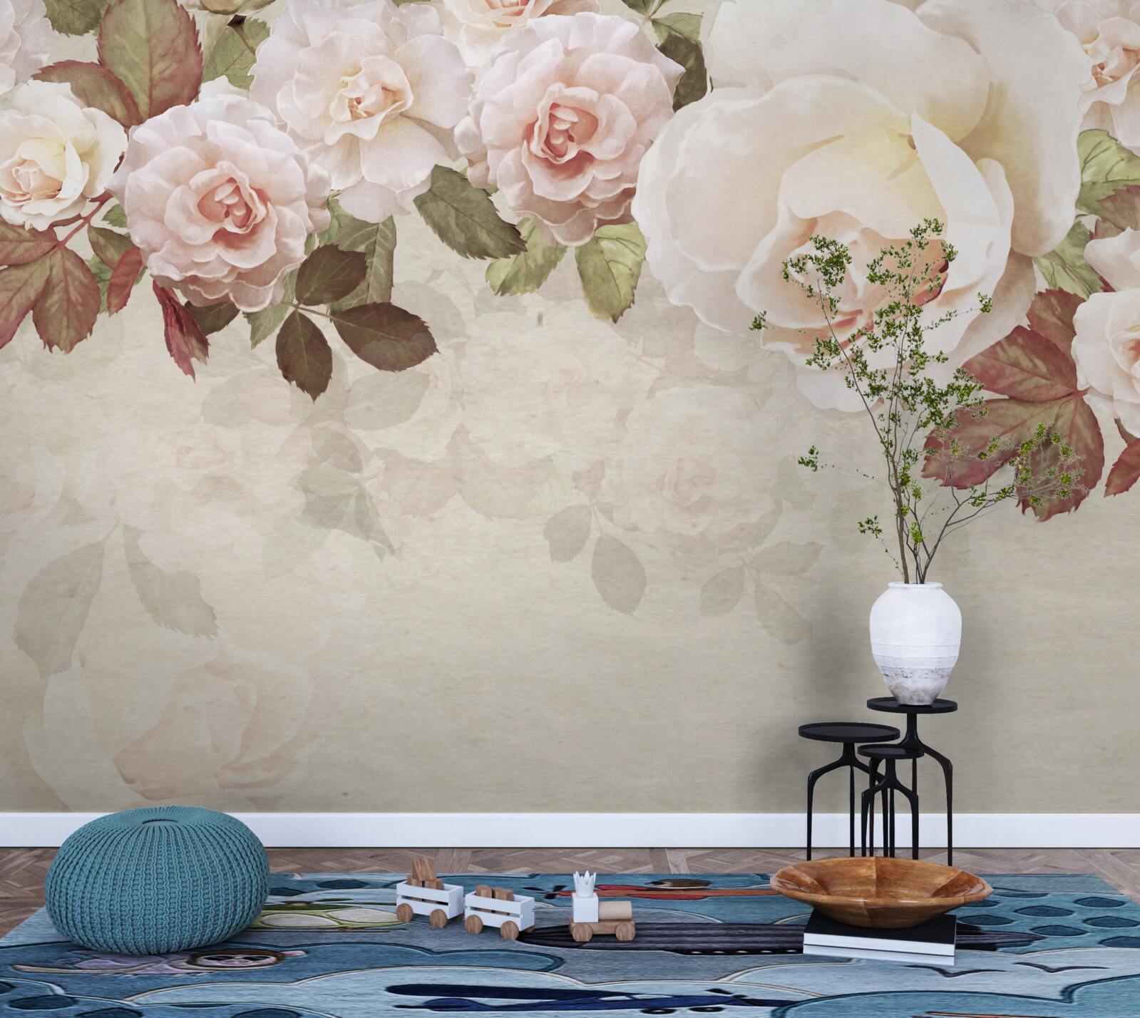 Fototapet muguri roz delicat realizați în acuarelă