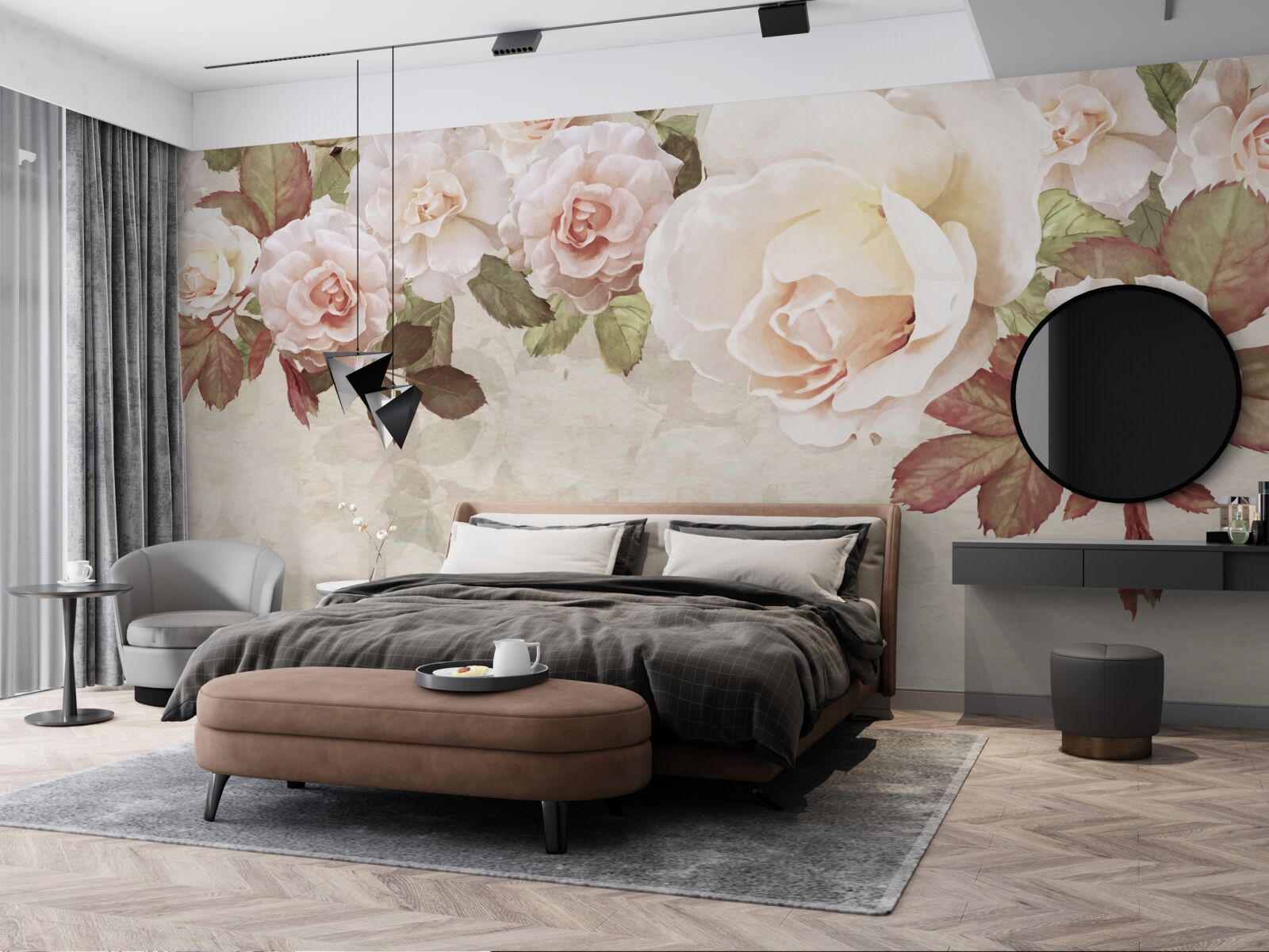 Fototapet muguri roz delicat realizați în acuarelă