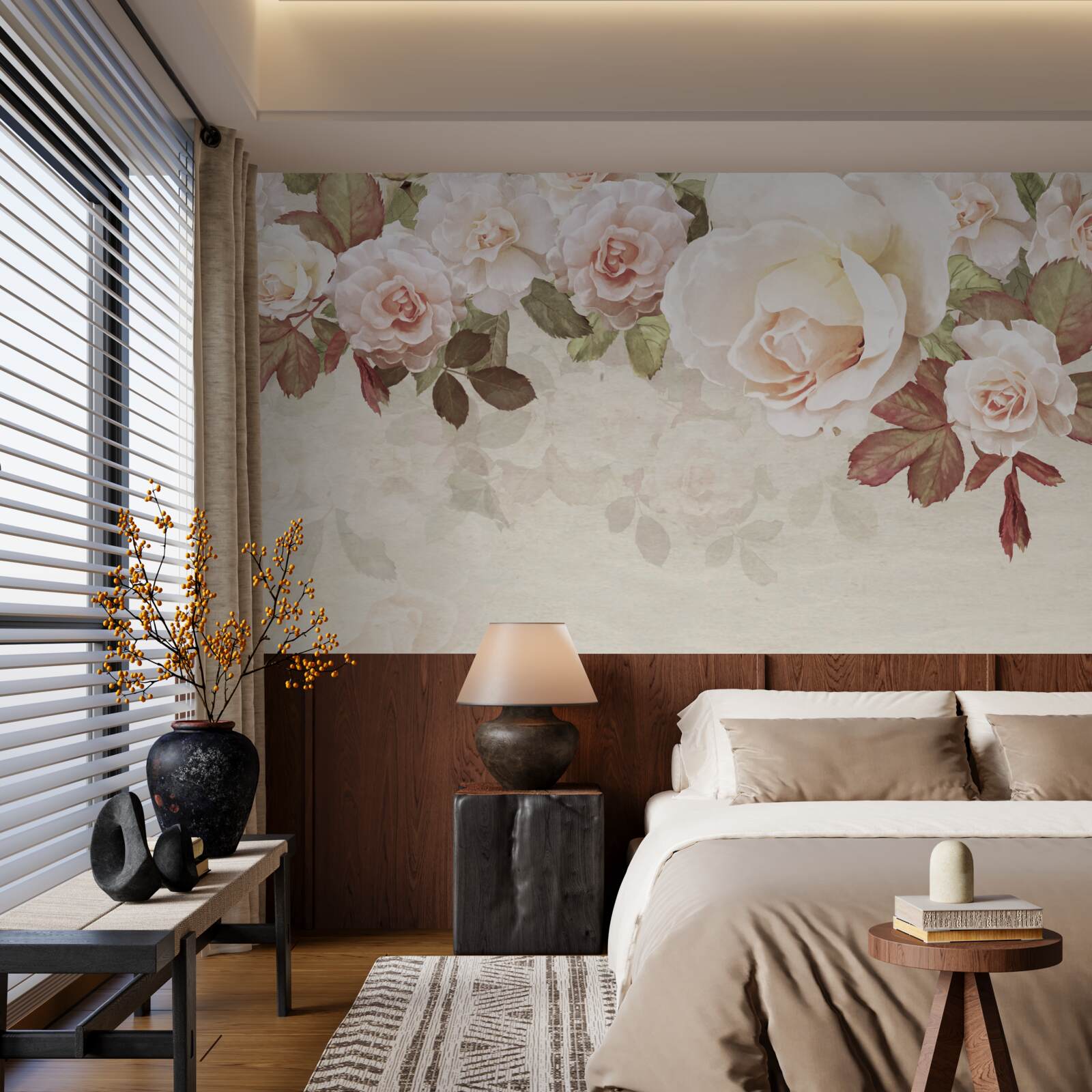 Fototapet muguri roz delicat realizați în acuarelă