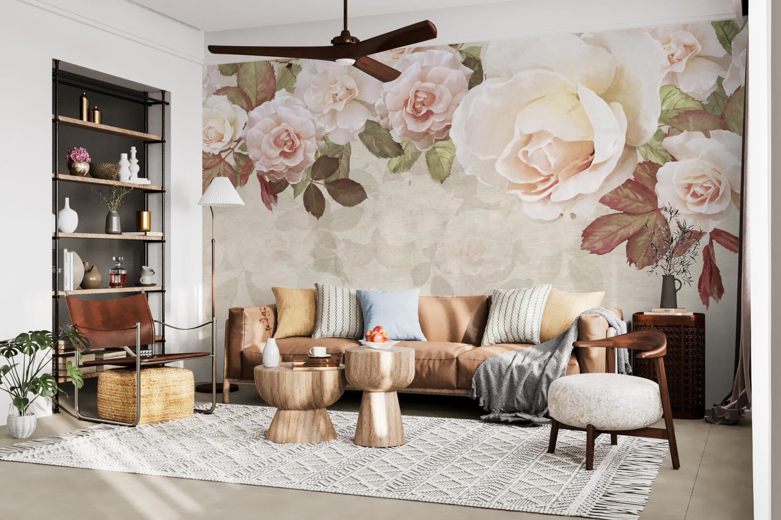 Fototapet muguri roz delicat realizați în acuarelă