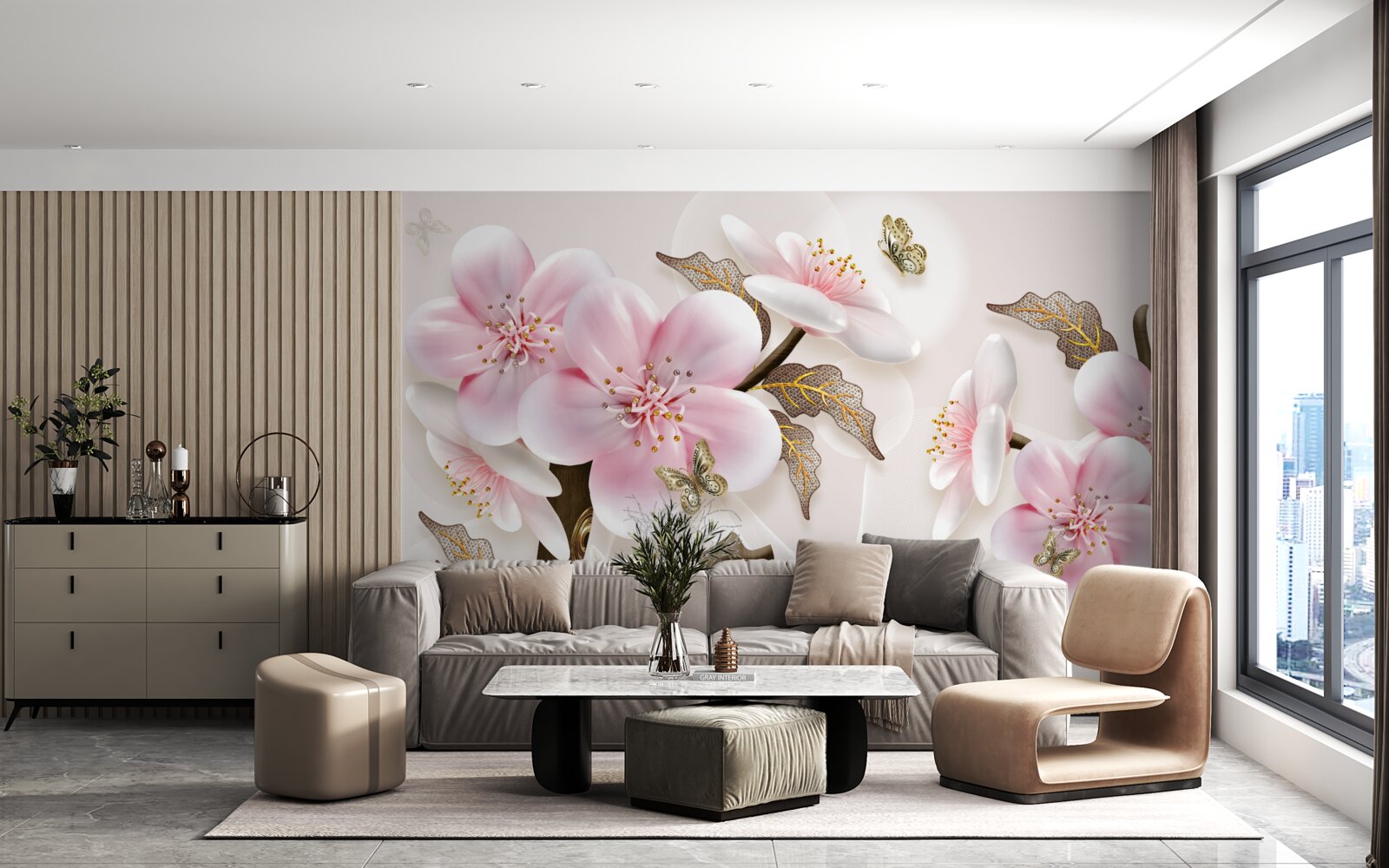 Fototapet muguri delicat înflorite