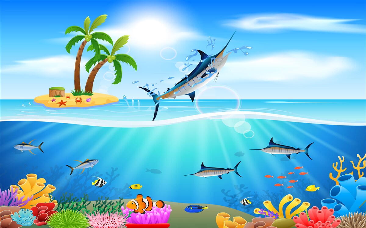 Fototapet un pește prădător sare din mare