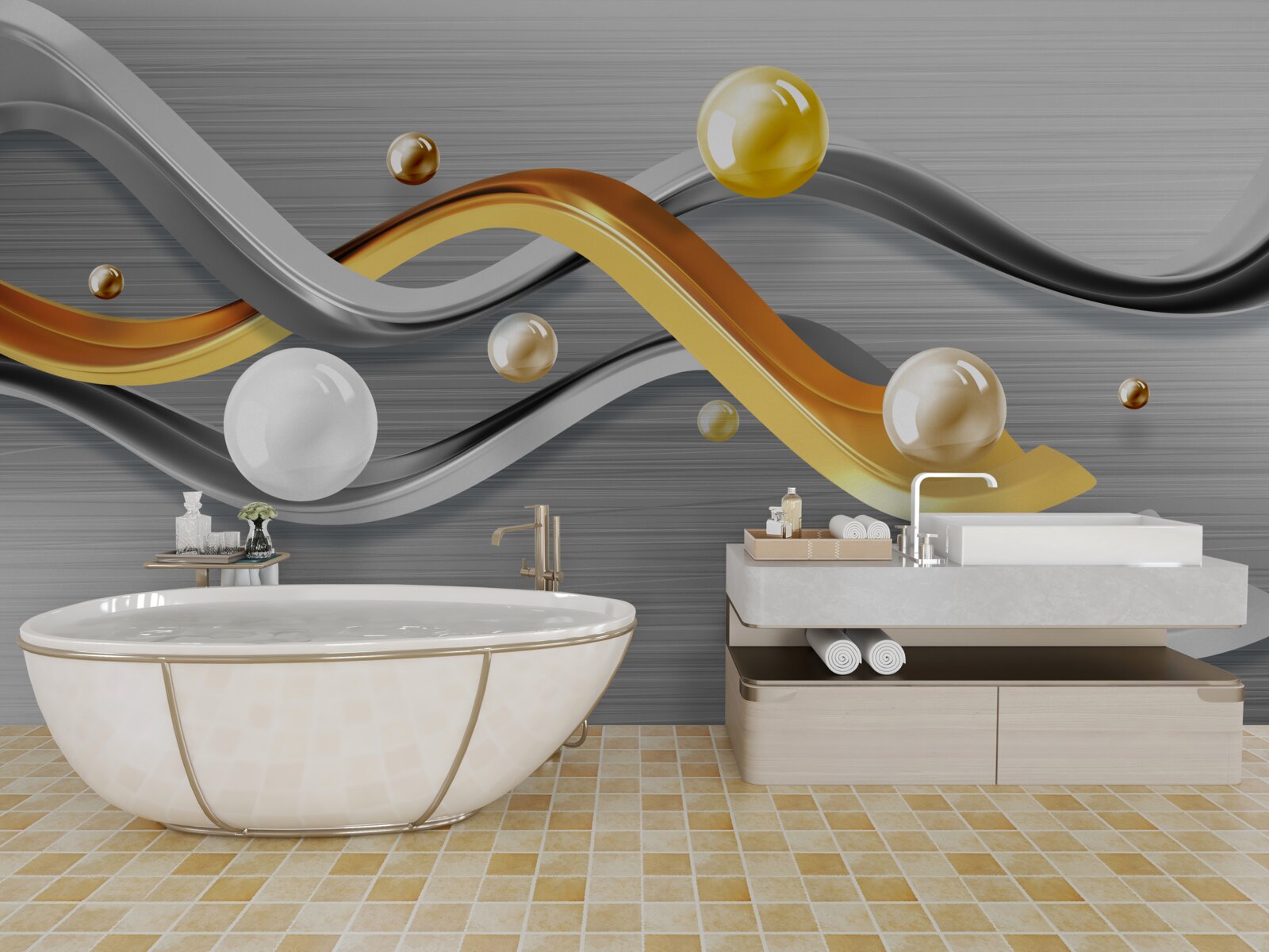 Fototapet linii și sfere în abstract