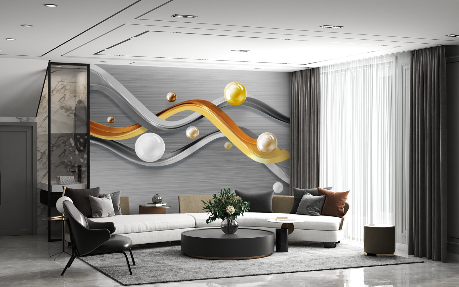 Fototapet linii și sfere în abstract