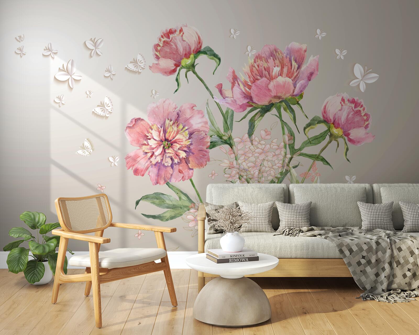 Fototapet flori delicate de primăvară în nuanțe delicate de roz