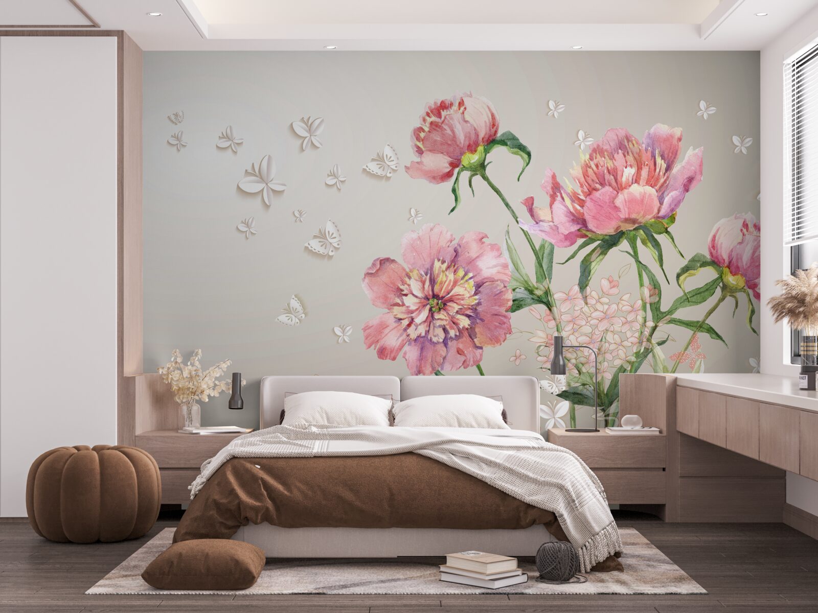 Fototapet flori delicate de primăvară în nuanțe delicate de roz