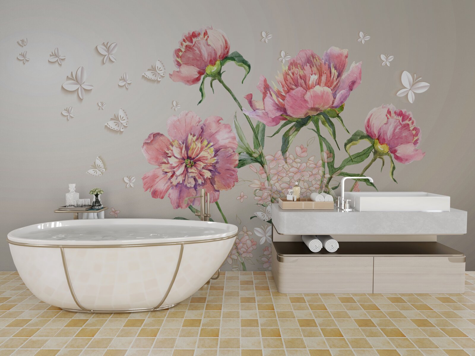 Fototapet flori delicate de primăvară în nuanțe delicate de roz