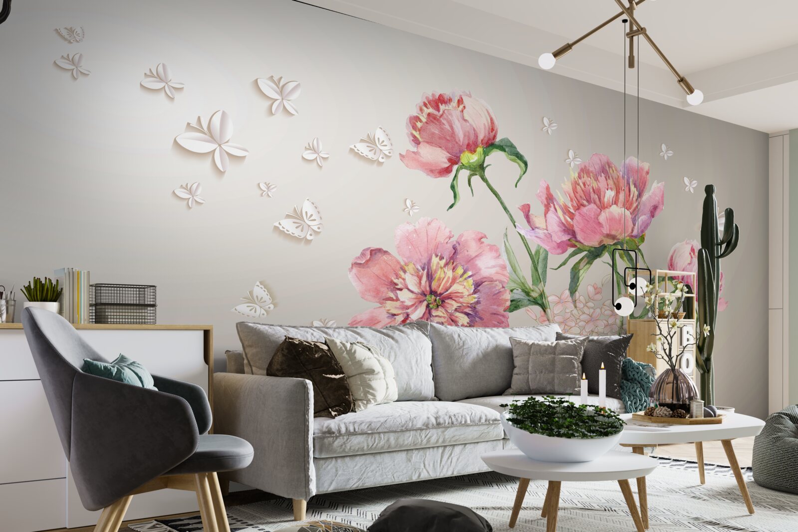 Fototapet flori delicate de primăvară în nuanțe delicate de roz