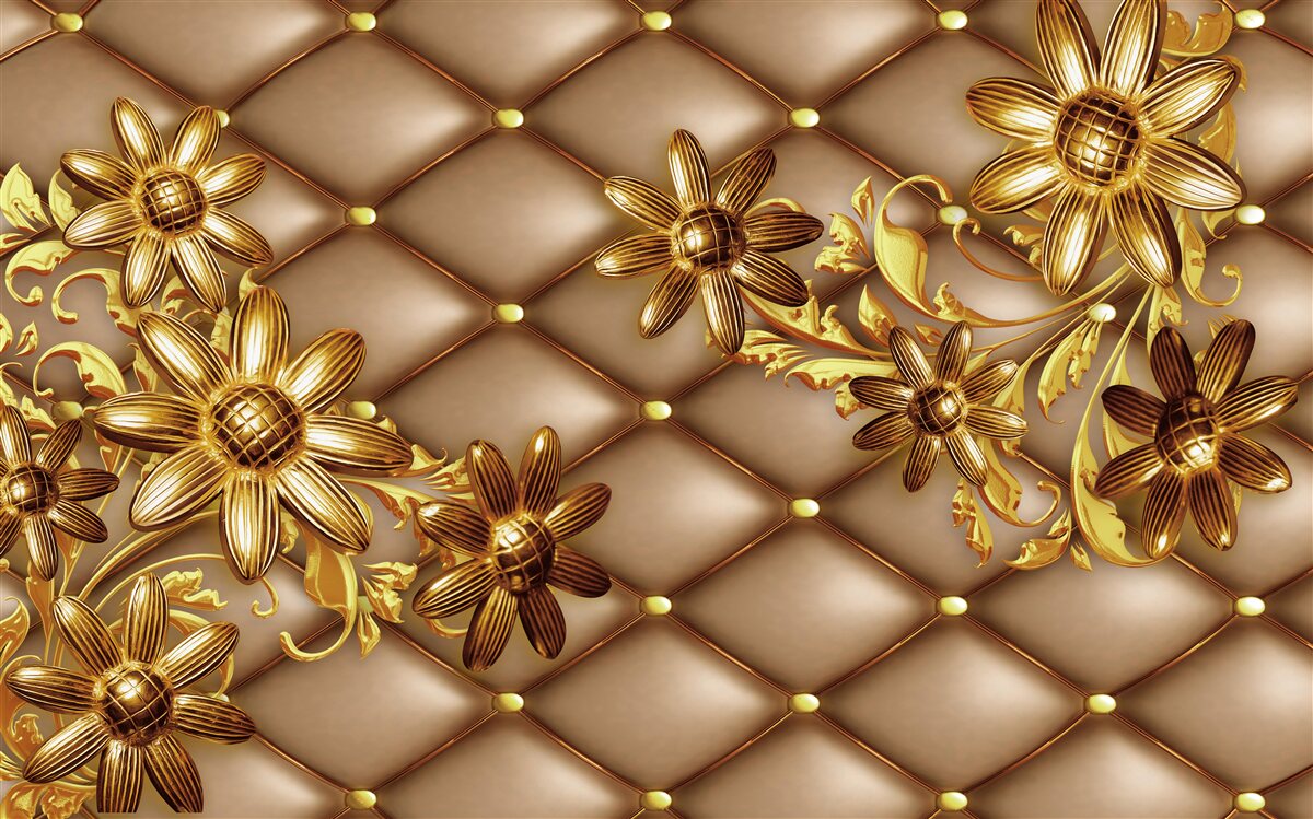 Fototapet flori aurii pe țesătură