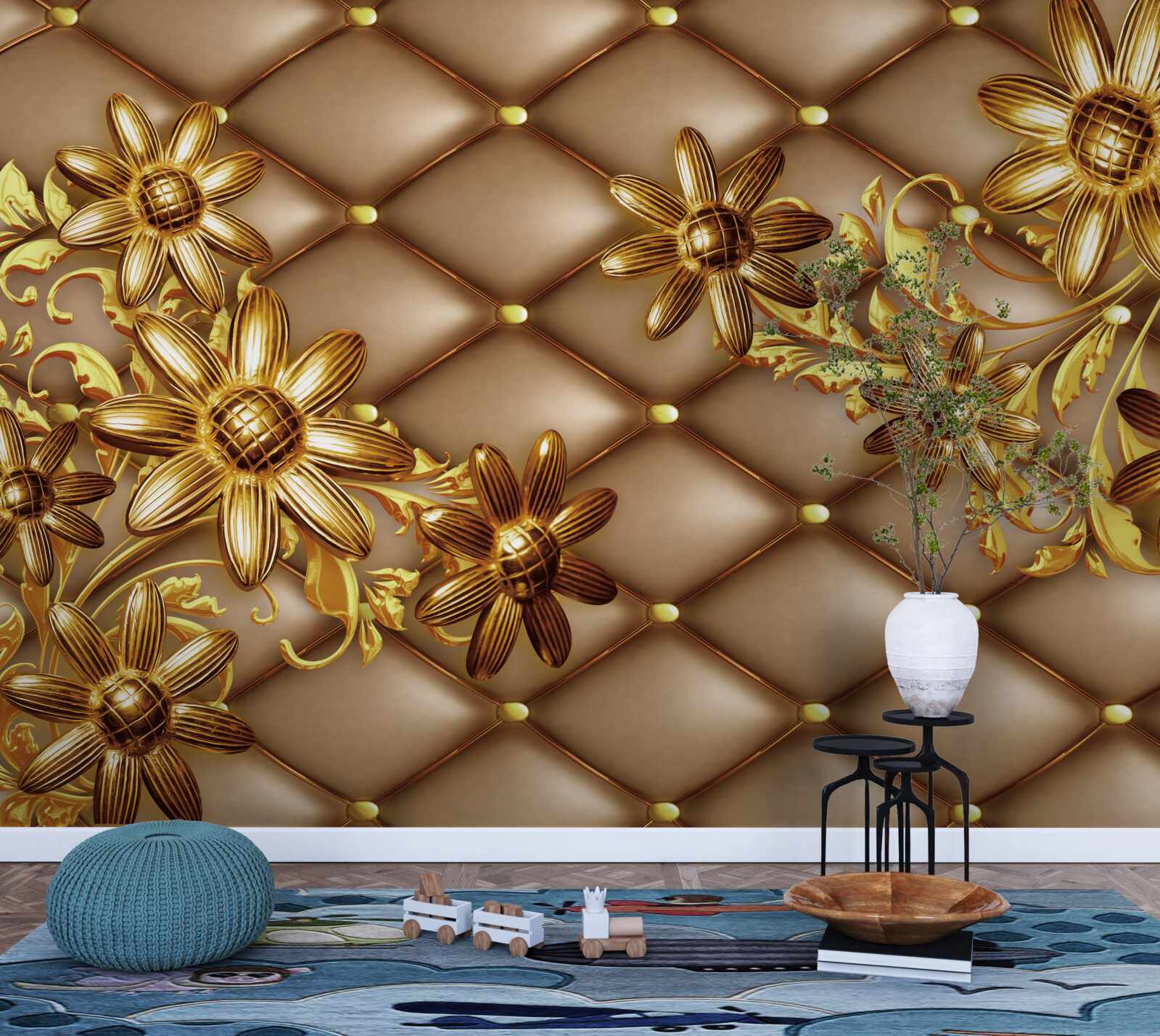 Fototapet flori aurii pe țesătură