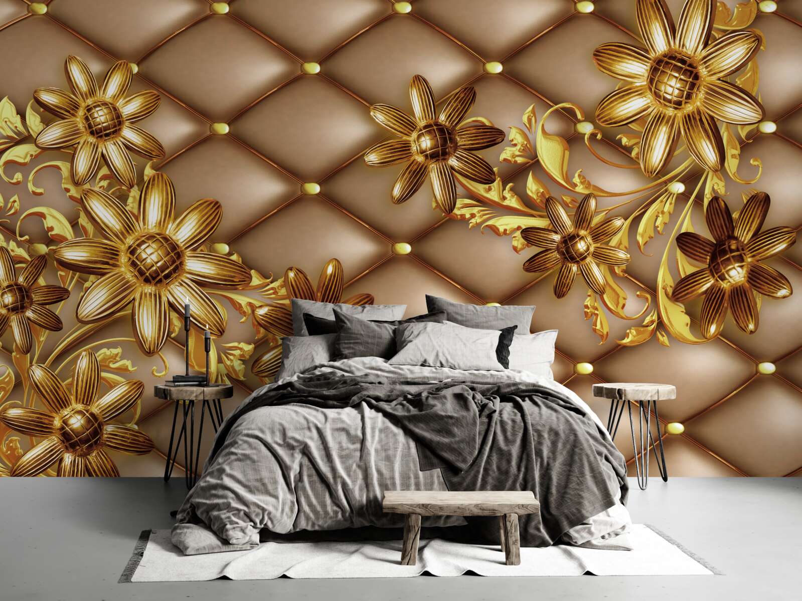 Fototapet flori aurii pe țesătură