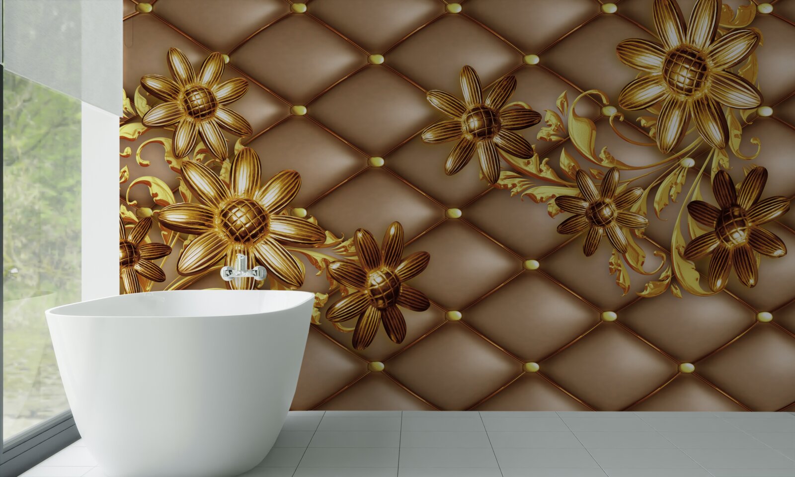 Fototapet flori aurii pe țesătură