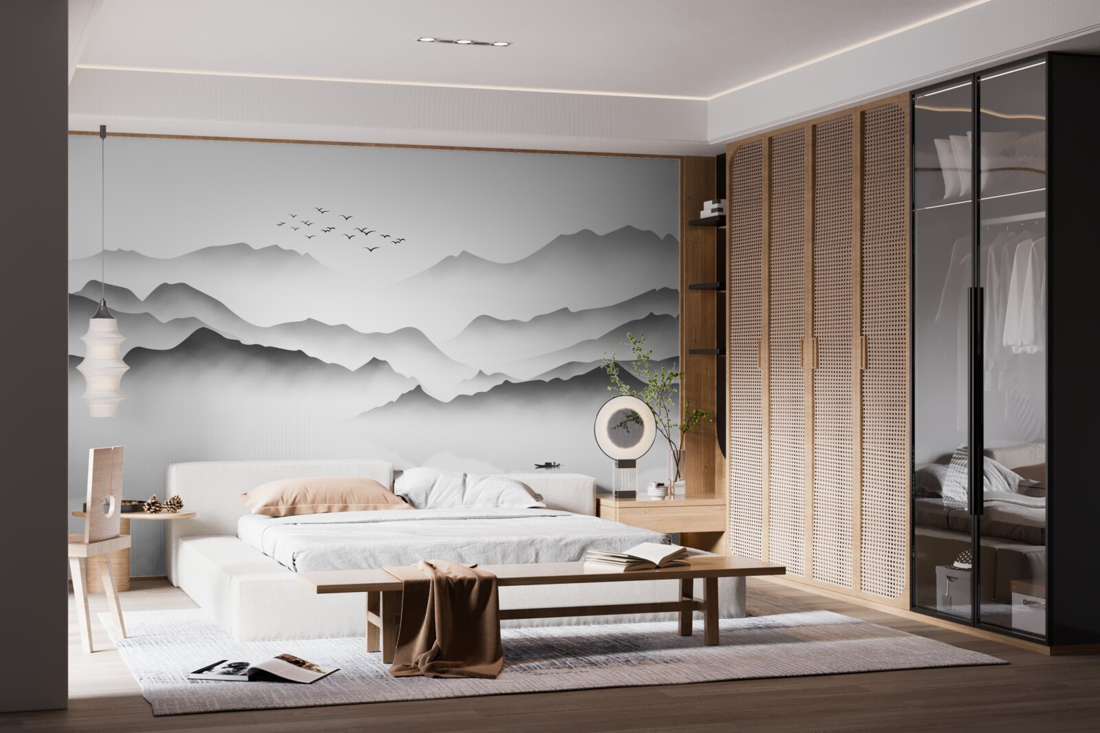 Fototapet o dimineață lângă râu, învăluită în ceață