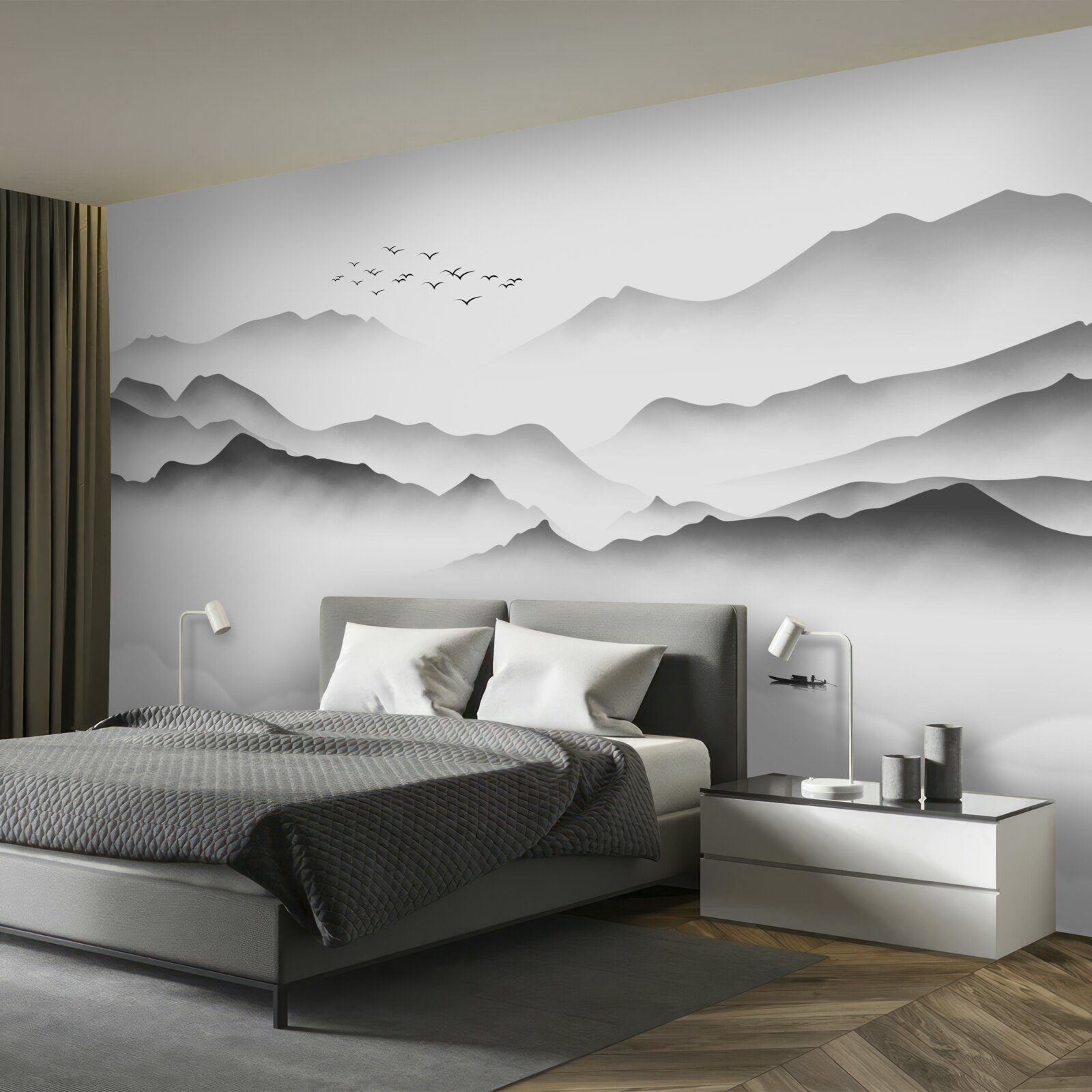 Fototapet o dimineață lângă râu, învăluită în ceață