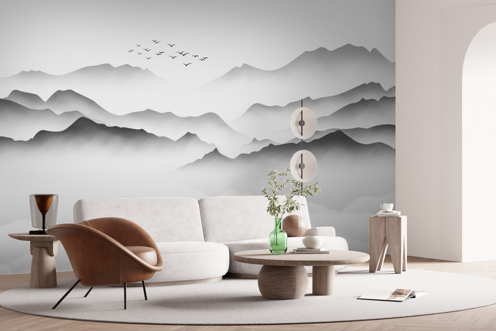 Fototapet o dimineață lângă râu, învăluită în ceață