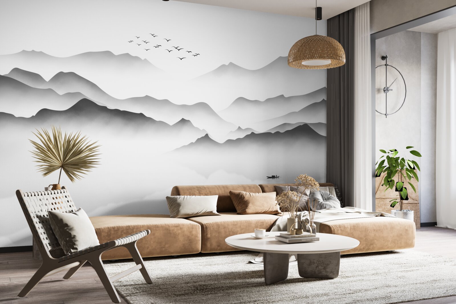 Fototapet o dimineață lângă râu, învăluită în ceață