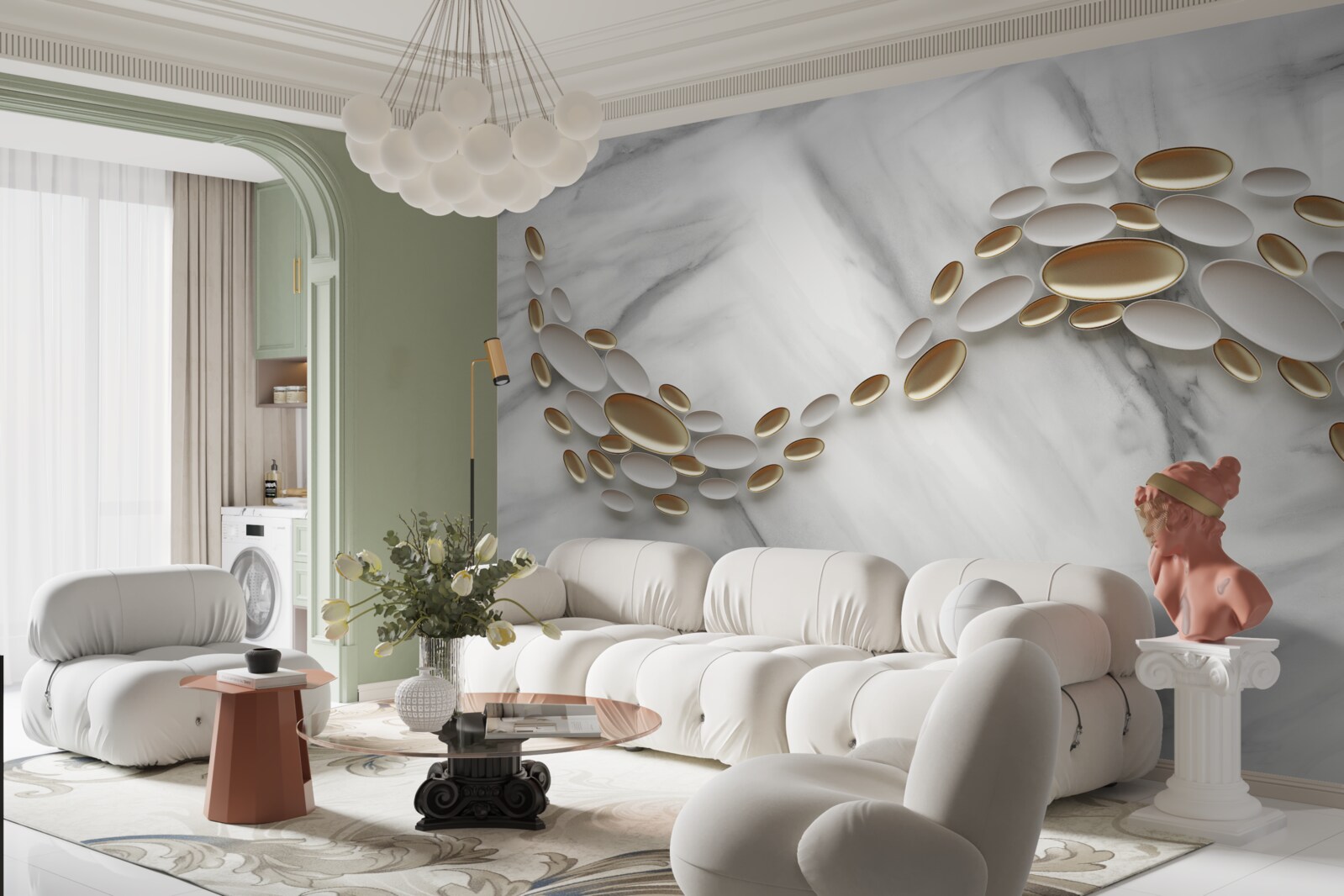 Fototapet aurul se împletește cu venele de marmură