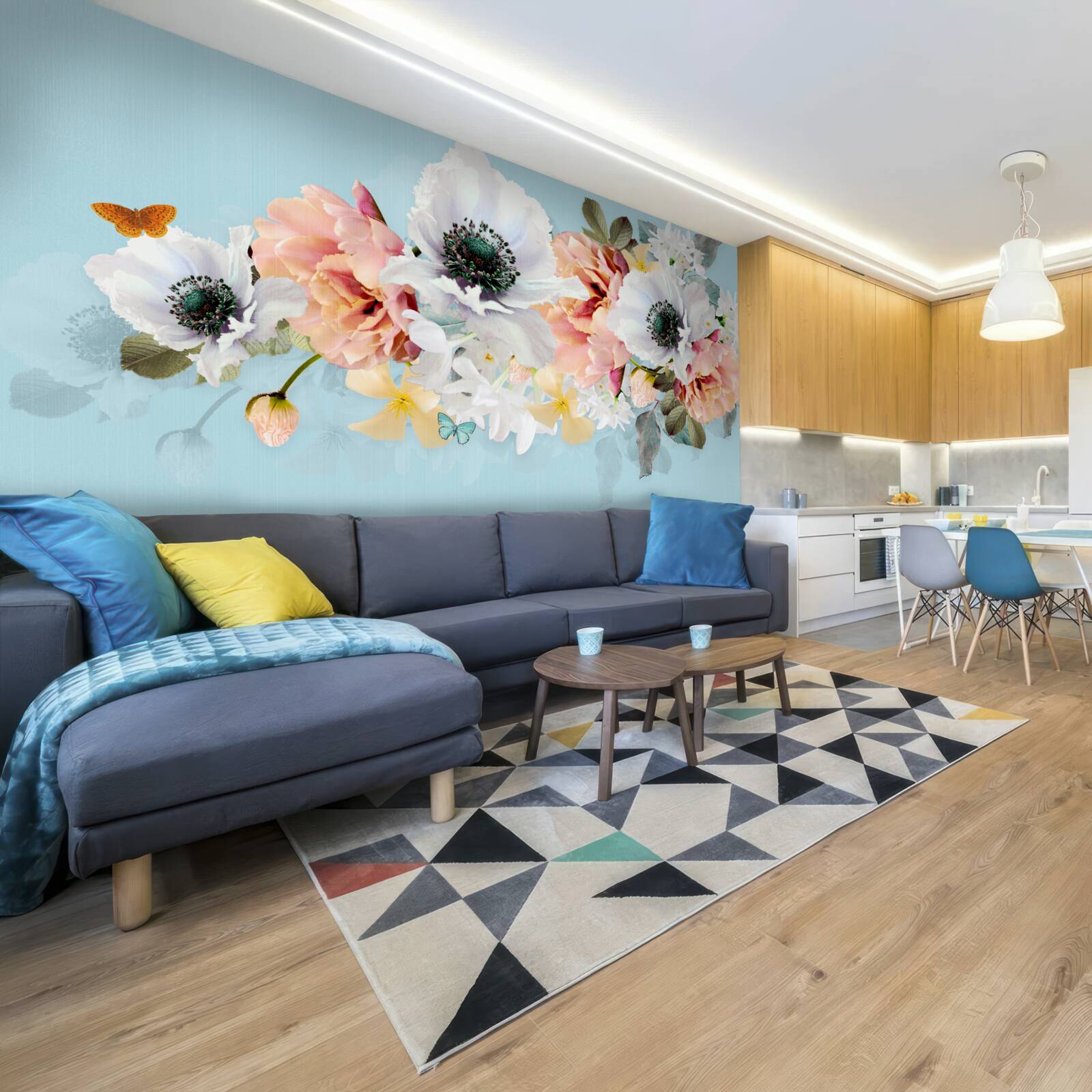 Fototapet buchet de maci albi și alte flori