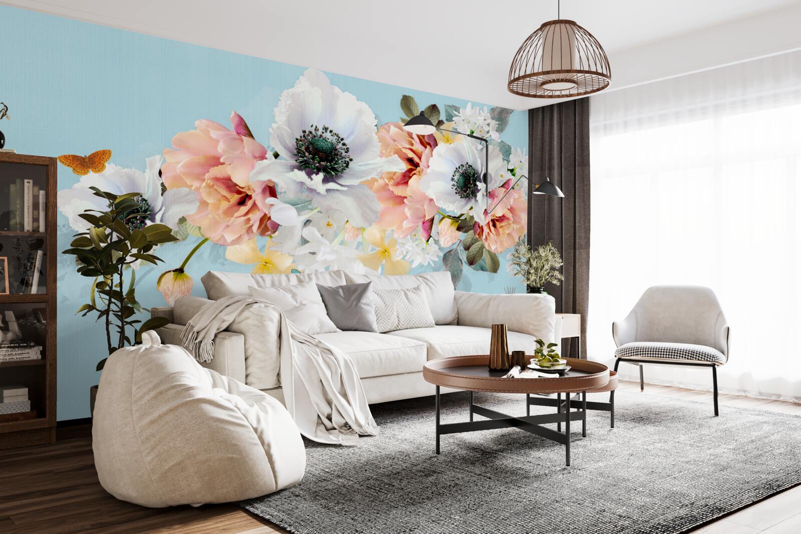 Fototapet buchet de maci albi și alte flori