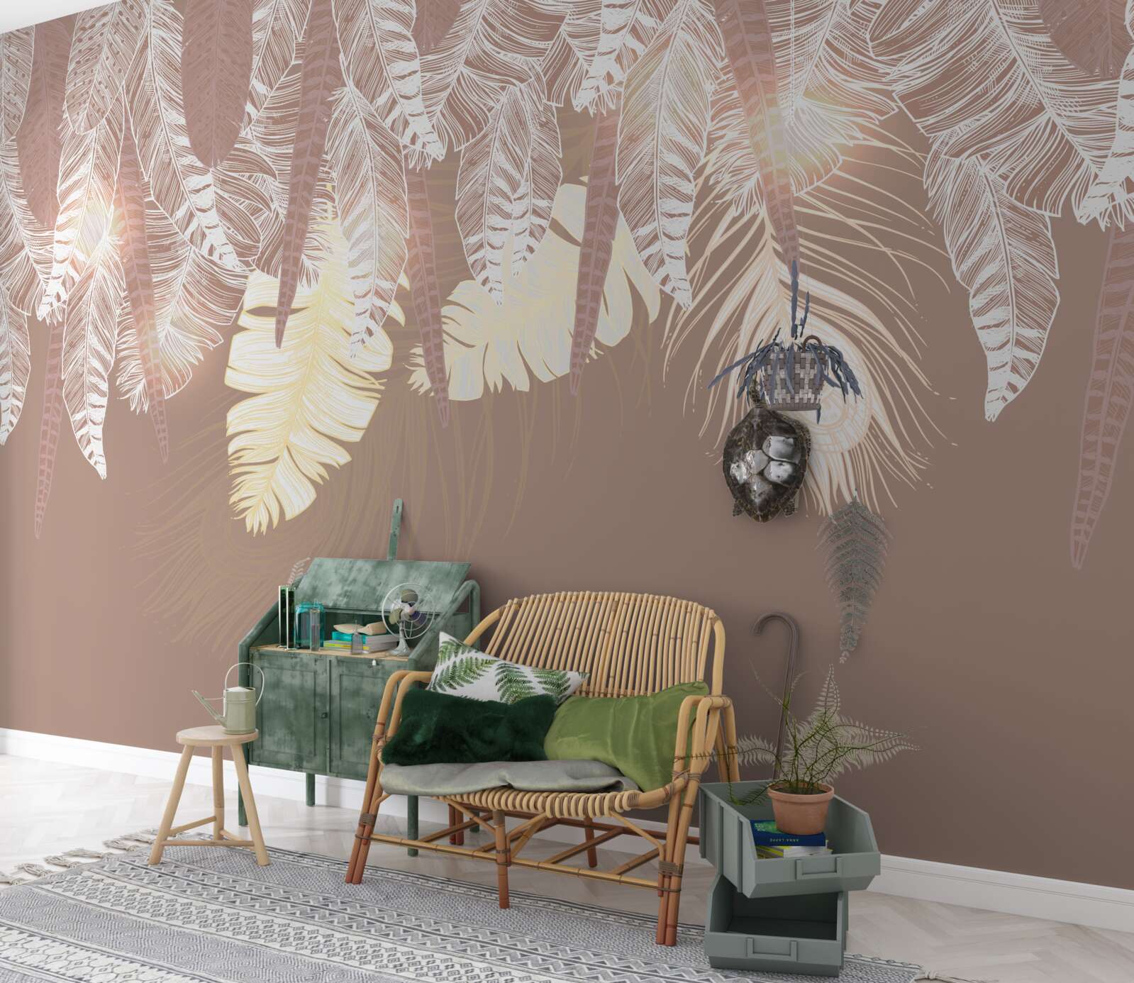 Fototapet frunzele de ferigă sunt albe