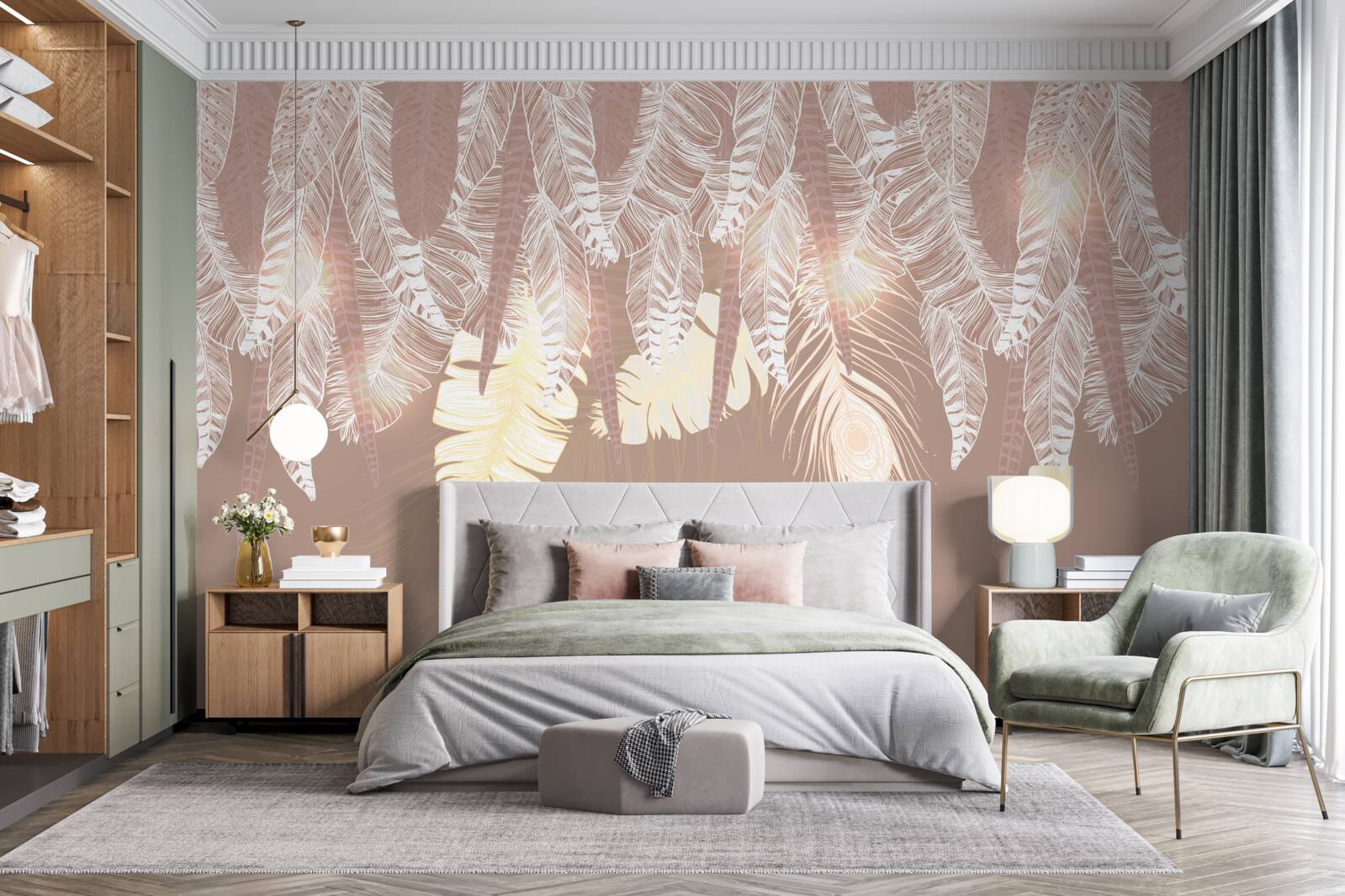 Fototapet frunzele de ferigă sunt albe