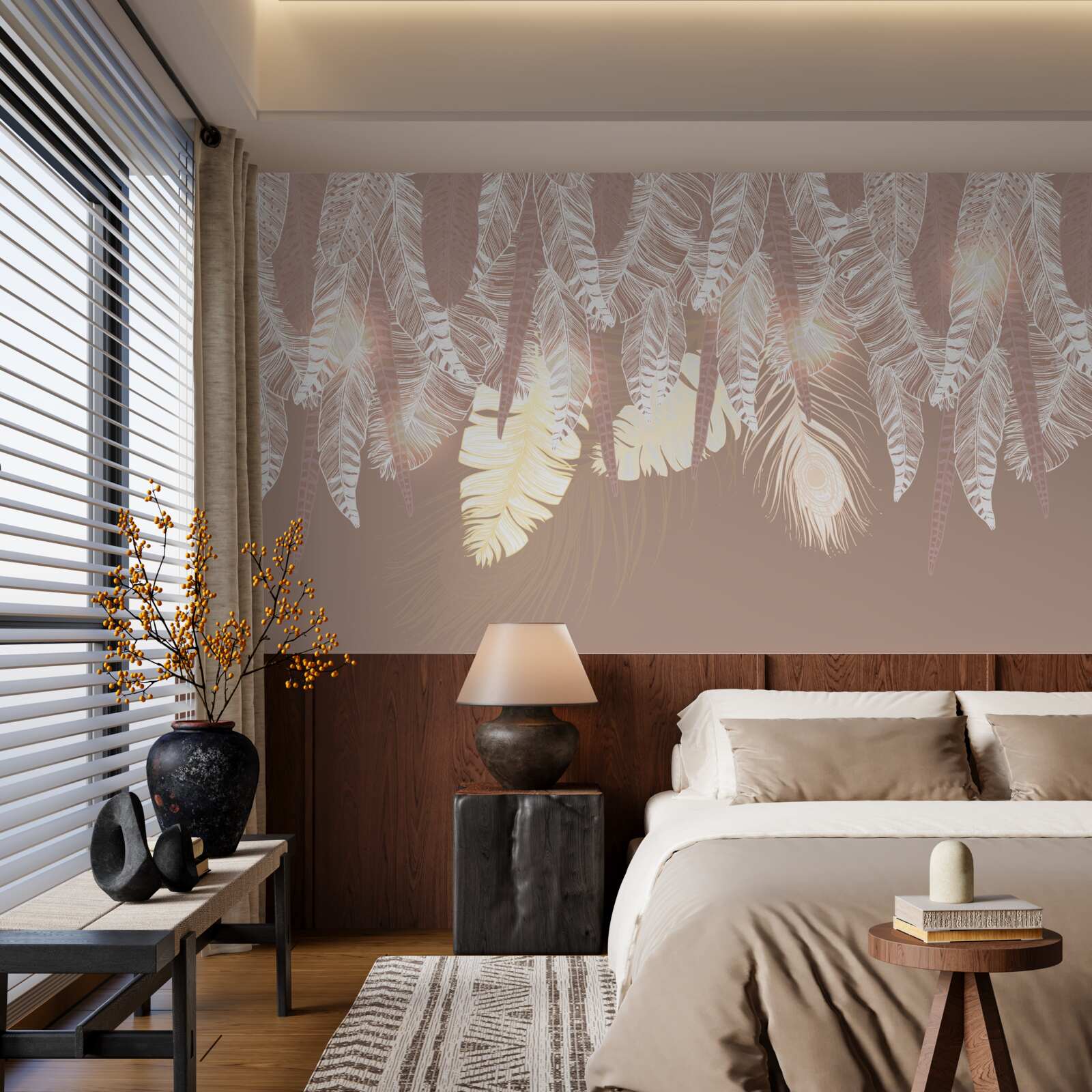 Fototapet frunzele de ferigă sunt albe