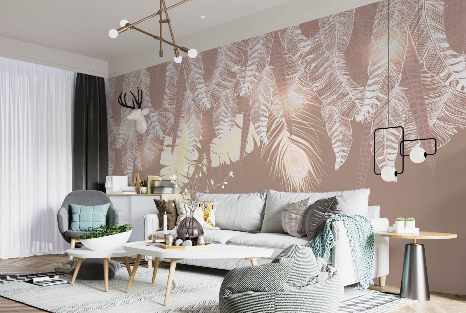 Fototapet frunzele de ferigă sunt albe