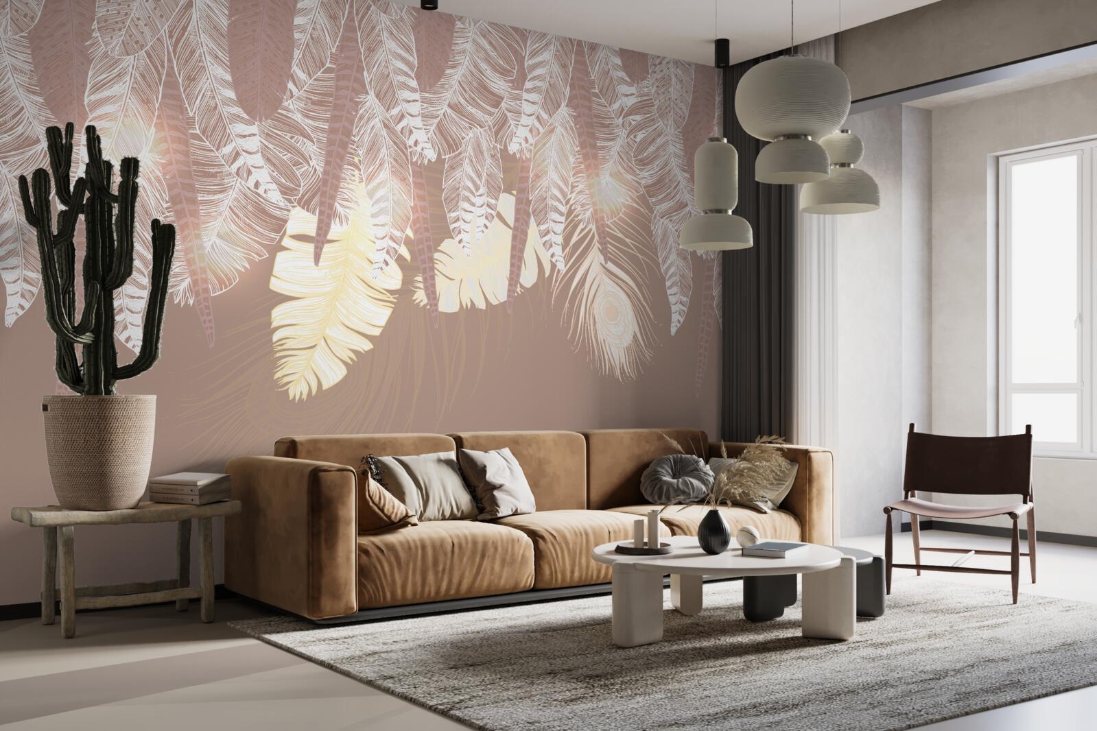 Fototapet frunzele de ferigă sunt albe