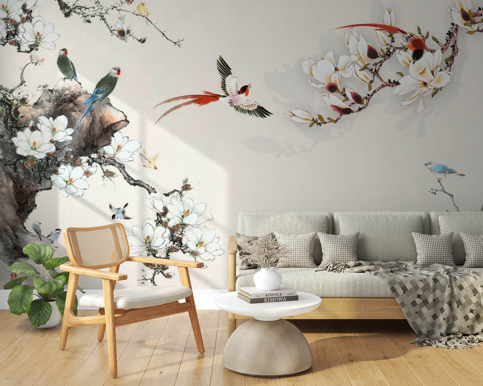 Fototapet păsările se bucură printre flori