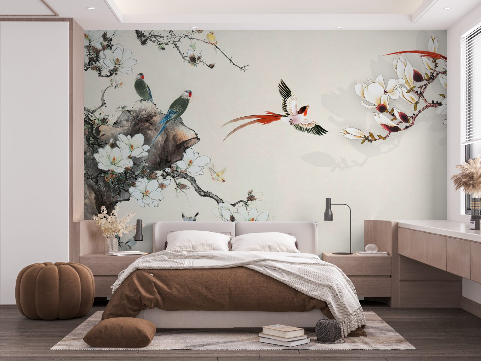 Fototapet păsările se bucură printre flori