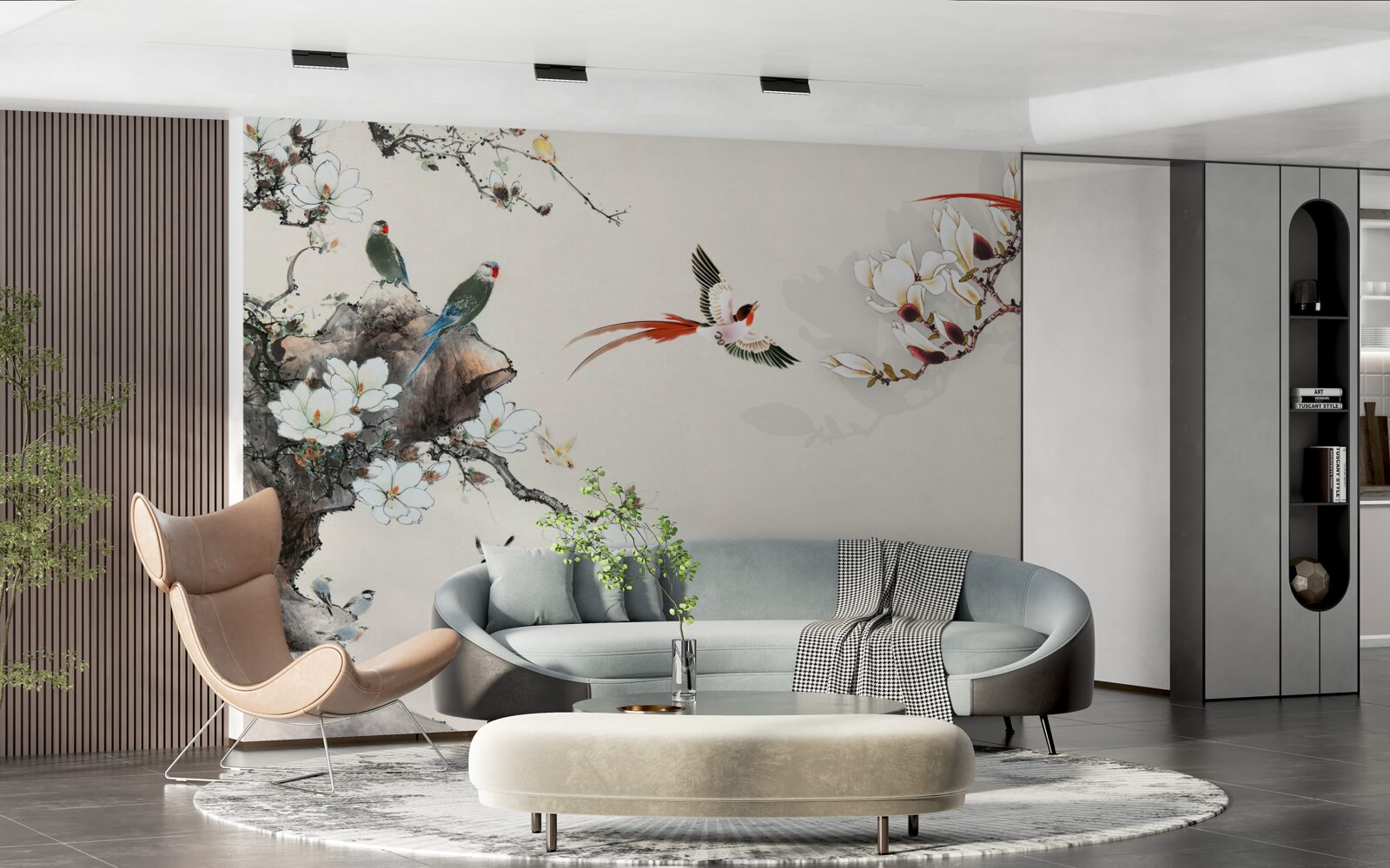 Fototapet păsările se bucură printre flori